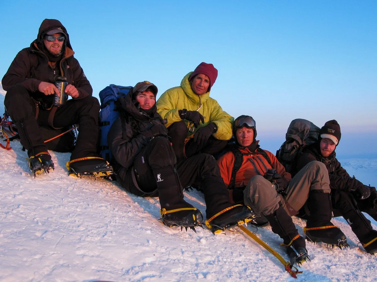 May 2008: Fro, Reeves, Rolo, Bill and John on the west buttress of Denali after summitting in a one-day trip from the 14k camp. Three years later a couple of these guys were killed when the Extortion 17 helicopter was shot down in Afghanistan.