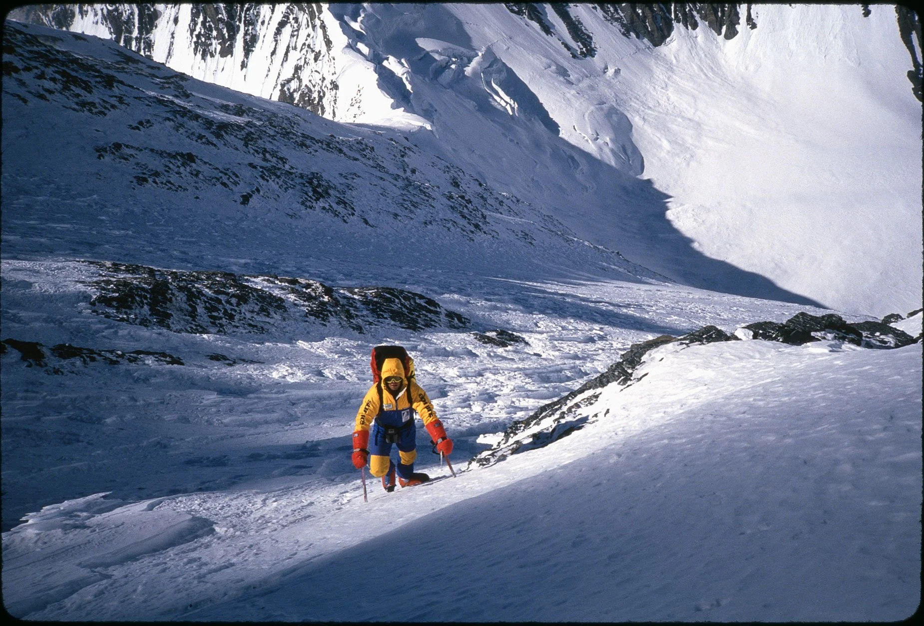 October 1988: Barry Blanchard high on the north face of the northeast ridge of Everest. We climbed above 8000m on this attempt before Barry was overcome by cerebral edema. Only decisive action, injectable steroids and a bottle of oxygen we swiped fro