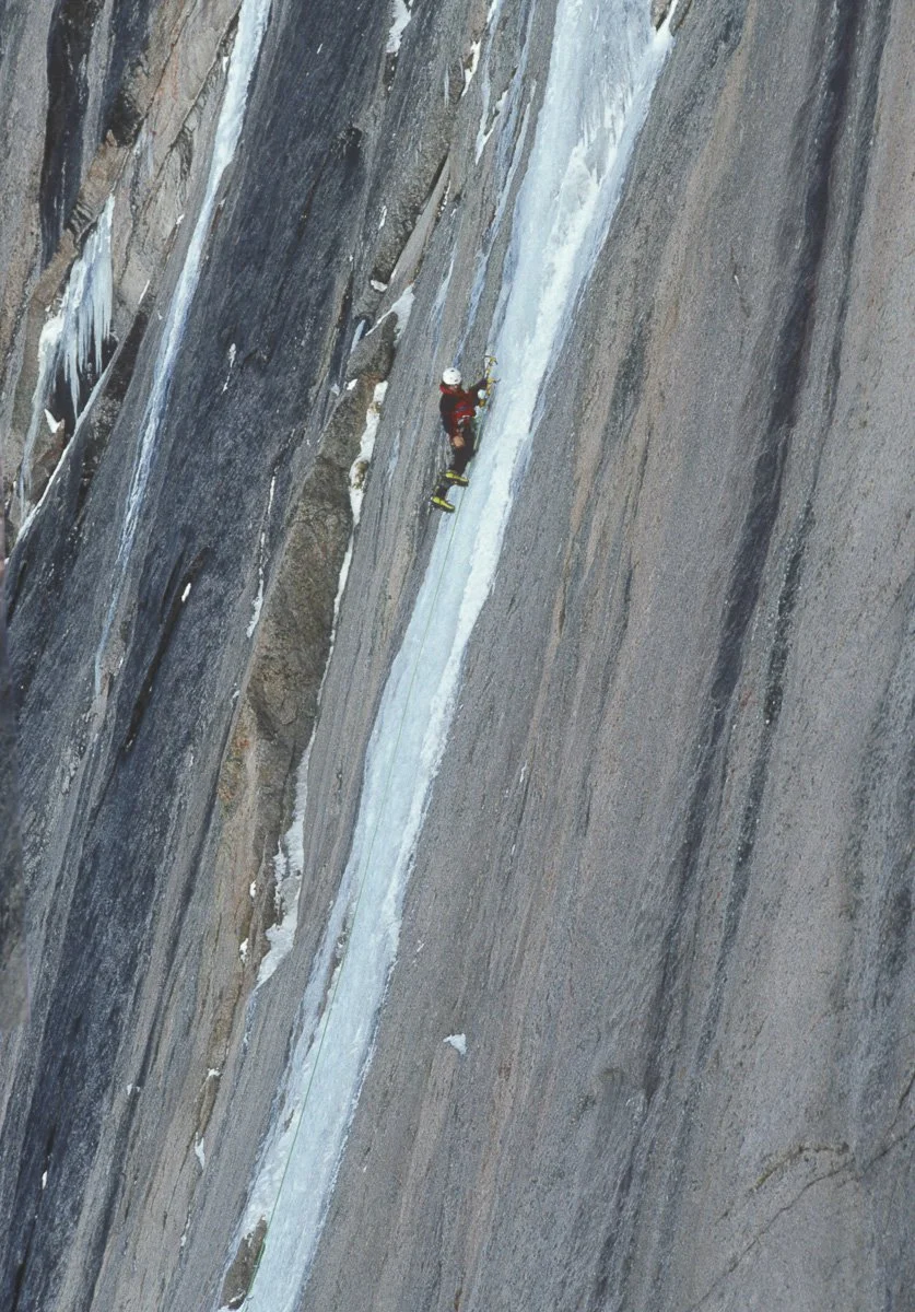 October 1995: Charly Oliver, Cathy Beloeil and I hiked into the cirque below the Diamond on Longs Peak after a huge autumn storm. No one had ever seen or heard of ice forming in this location on the lower east face but it comes in more frequently now