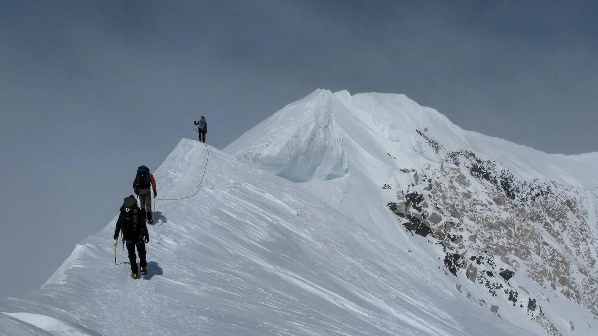 May 2008: Rolo Garibotti with Bill and Rob nearing the summit of Denali. A few of the guys from that trip were killed three years later when they went down with the Extortion 17 helicopter in Afghanistan. We shared a lot of time in the mountains and