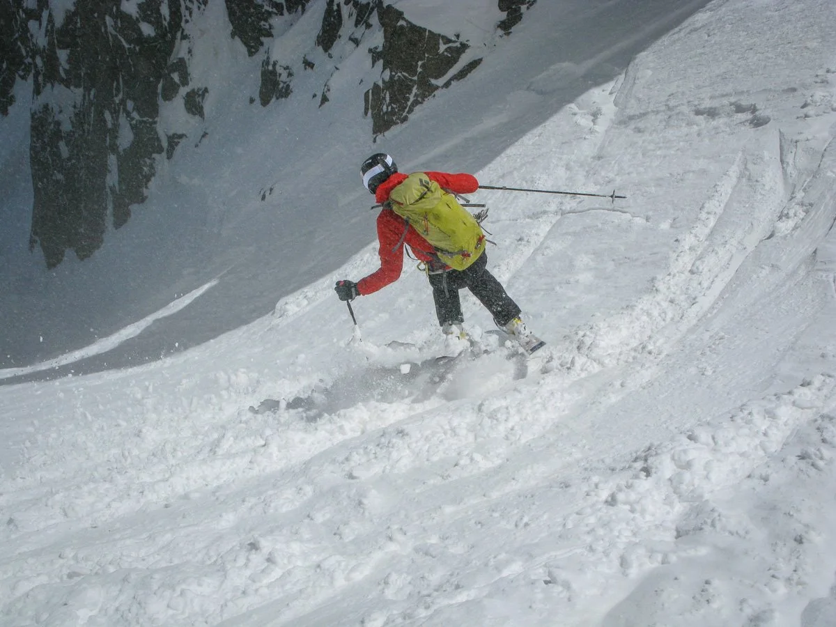April 2013: Vince Anderson dropping in to the Snake Couloir on Mount Sneffels. Even after the boys chopped it up the skiing was remarkably good.