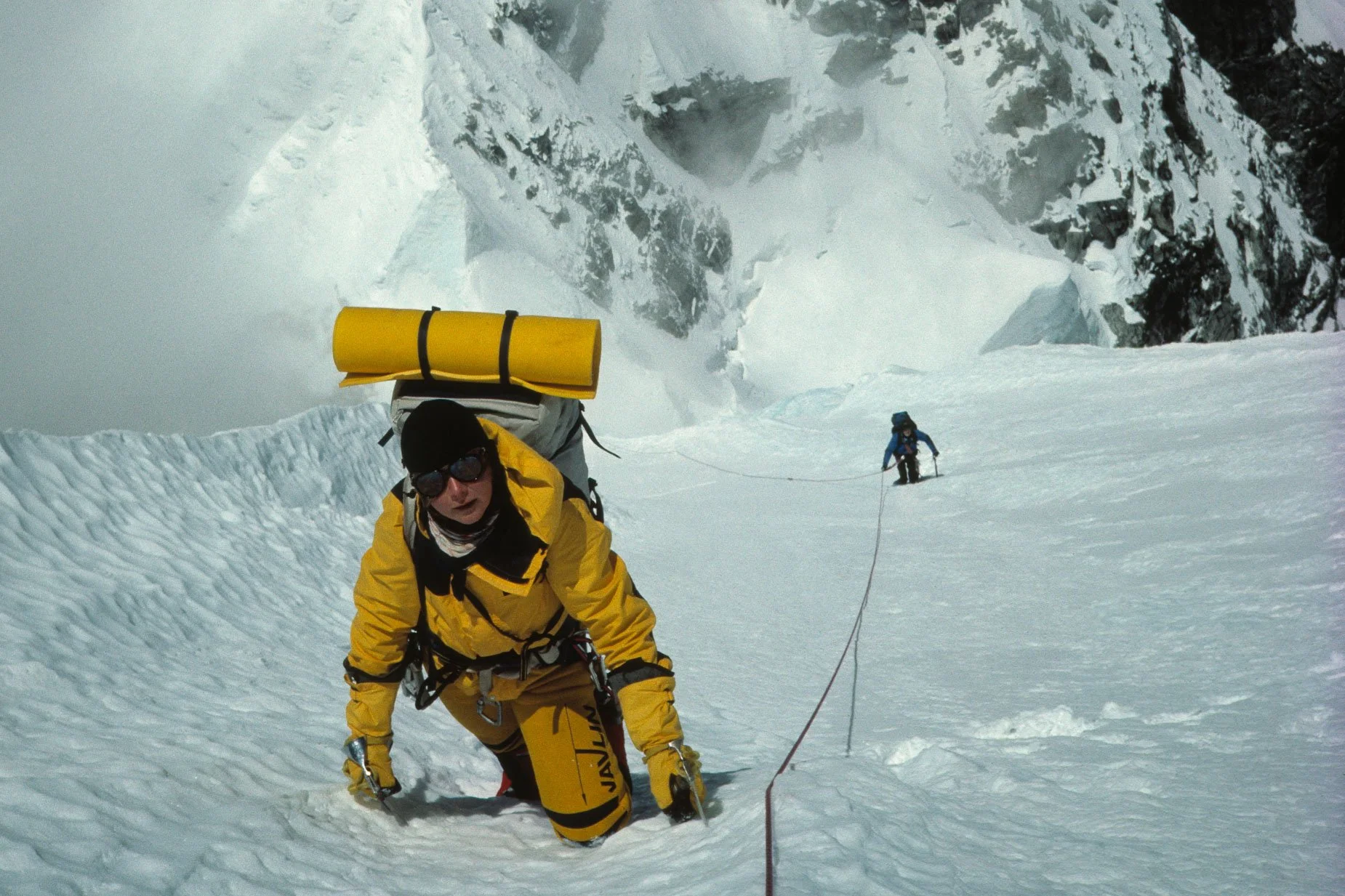April 1986: Alison Hargreaves during the first ascent of the northwest ridge of Kangtega (6799m). In the company of Jeff Lowe and Tom Frost, Alison and I climbed the main summit in a ten-day alpine style effort. Jeff and Tom tagged the unclimbed west