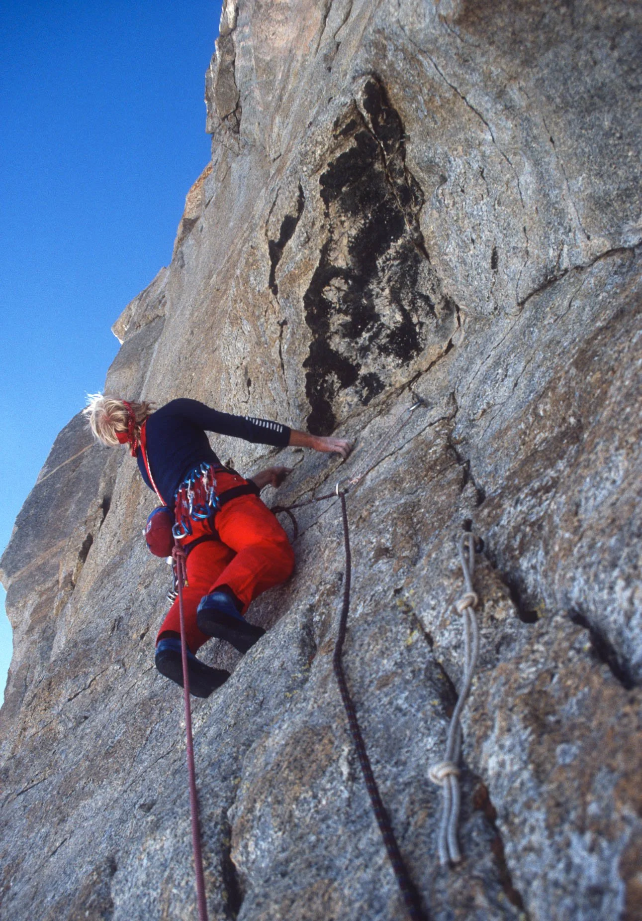 July 1985: It was too hot to climb ice in the Alps that summer so Jeff Lowe convinced me to try the Bonatti-Ghigo route on the East Face of the Grand Capucin. He freed every pitch (5.12a) and I spent my only unplanned night out on a route: he got to