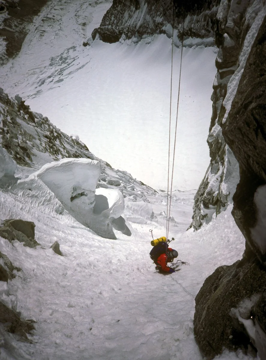April 1986: Day 10, I think. Alison Hargreaves and I had reached the summit of Kangtega the day before. Arrived in the late afternoon in perfect weather, where we watched a magnificent sunset that meant a long descent into a long night. We ran out of