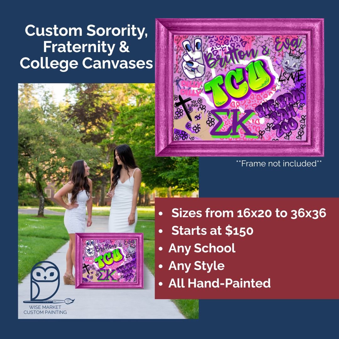 Ready for move-in and making memories πβ¨
This hand-painted canvas brings all the spirit—from Greek life to Horned Frog pride—and it's the perfect way to make your room feel like home.
π Custom Greek + school spirit canvases start at $1