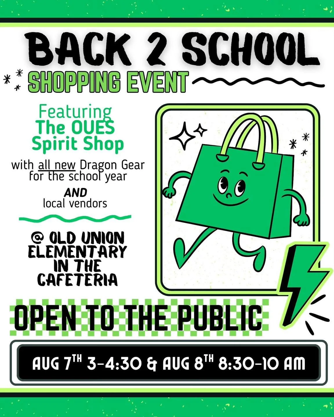 📣 Save the date — I’ll be at the OUES Back 2 School Shopping Event!
Come shop with me and other local vendors at the Old Union Spirit Shop’s Back 2 School event, featuring all-new Dragon gear, customized goodies, and lots of fun t