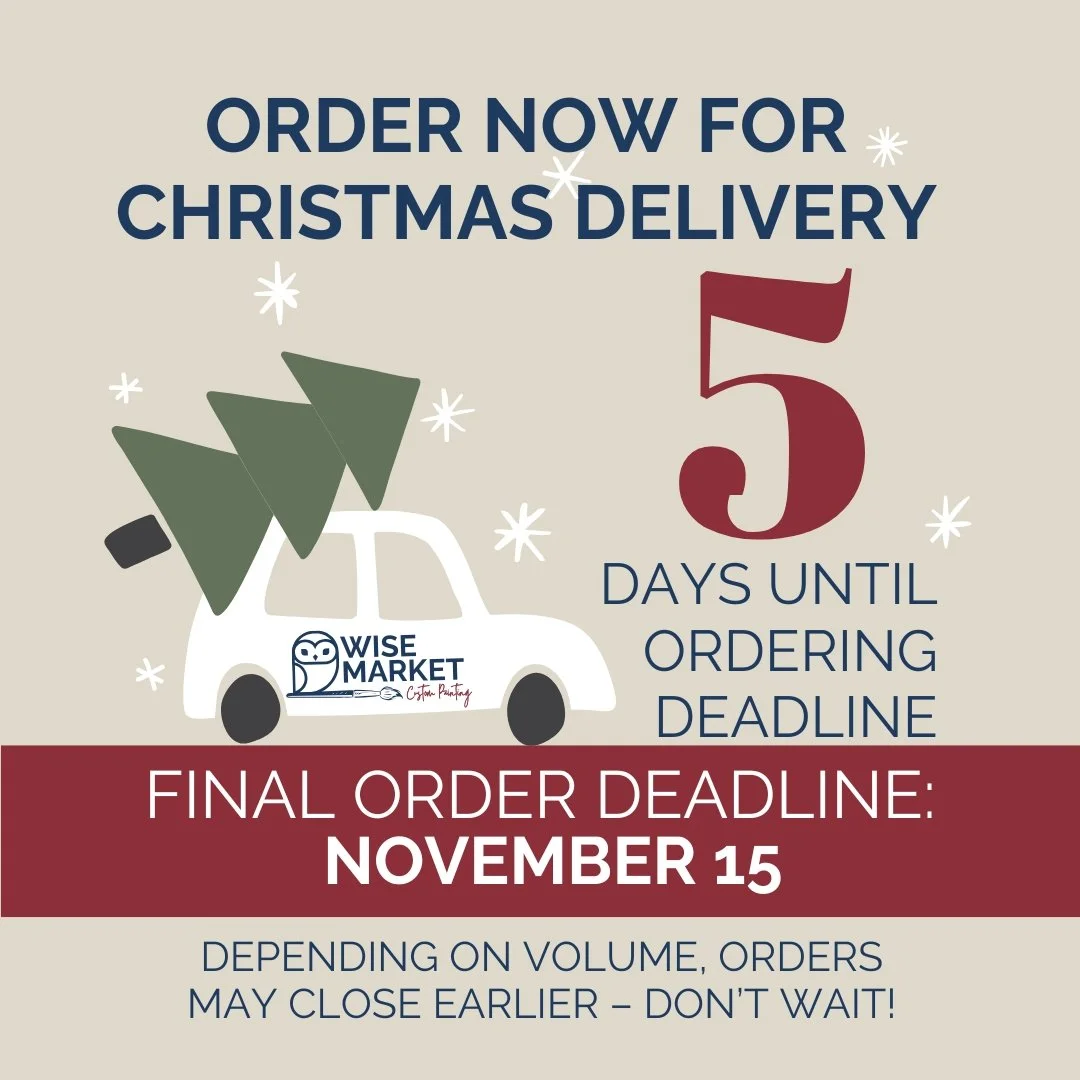 🚨 5 days until Christmas orders close!
Hand-painted gifts = no two are ever alike. These custom pieces are keepsakes that last long after the season ends.
🎨 Order early &mdash; spots are filling fast!
👉 www.wisemarketllc.com