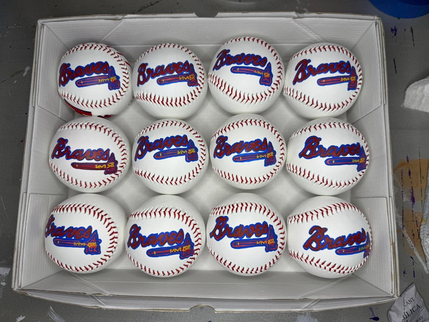 End-of-season gifts for the Braves. Each baseball was hand-painted and personalized for their players and coaches, and I love how they turned out. Custom keepsakes always make the moment memorable.

If you want something special for your team or coac