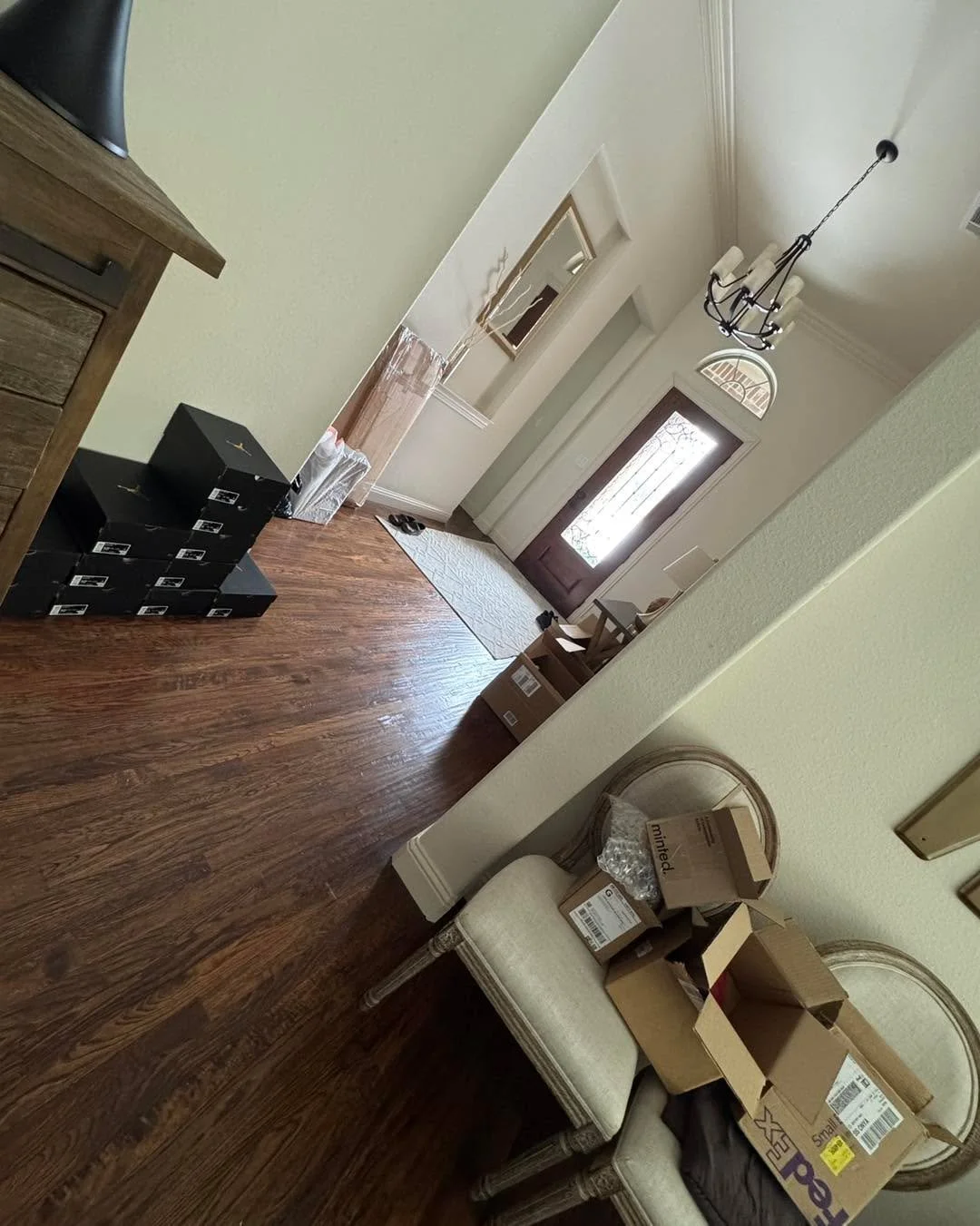 Small business reality. 
The foyer doubles as shipping, staging, and pick-up space.  #smallbusiness #wisemarketllc #behindthescenes #artistlife #custommade