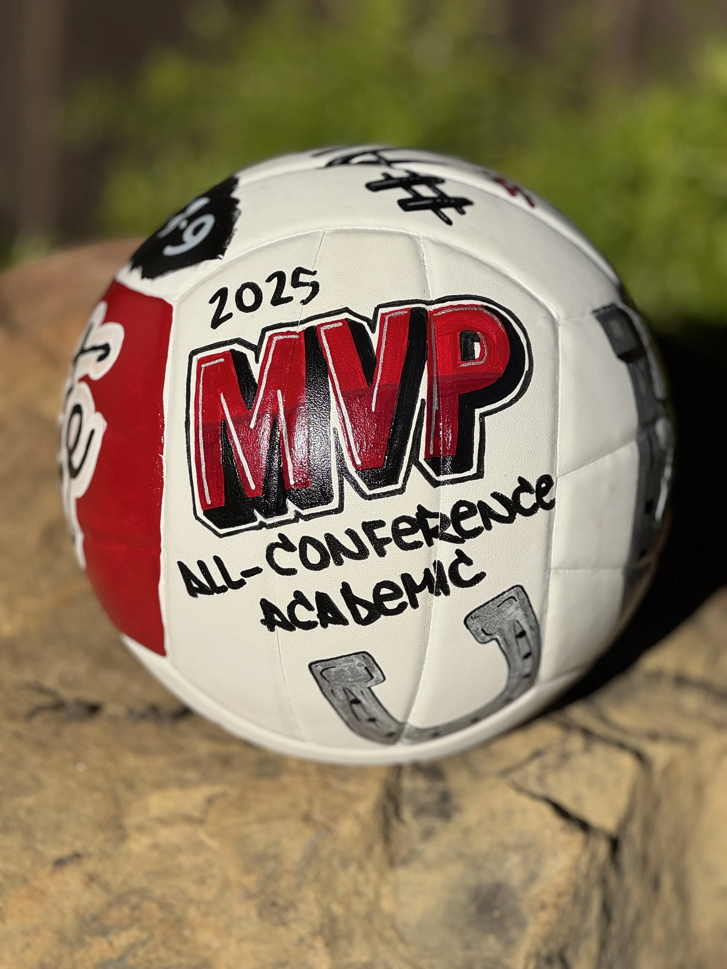 Personalized volleyball celebrating a 2025 MVP and All-Conference Academic honor