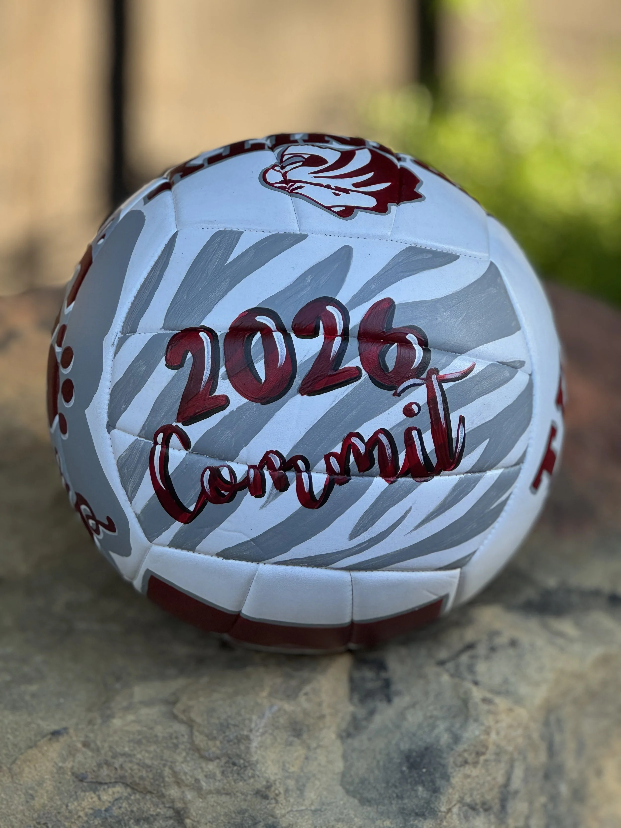 Personalized volleyball celebrating an athlete's college commitment to Trinity