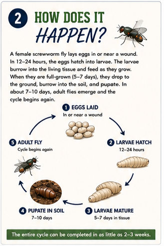 Infographic New World Screwworm Lifecycle