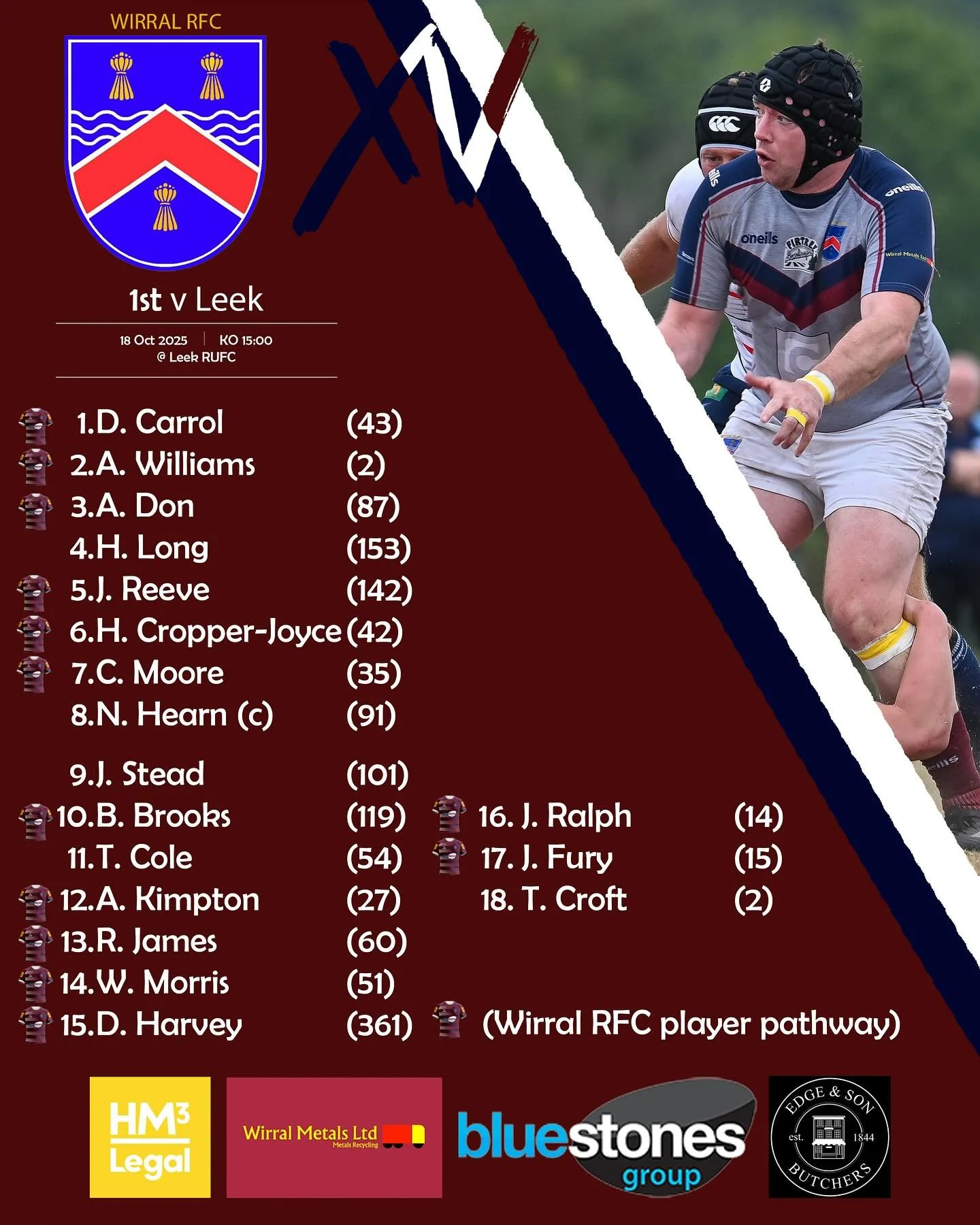 TEAM NEWS!! 

This weekend sees our 1sr XV on the road to Leek as they look to bounce back after last weekend. 

Our 3rd XV travel to Southport as they look to build on a strong start to their season.