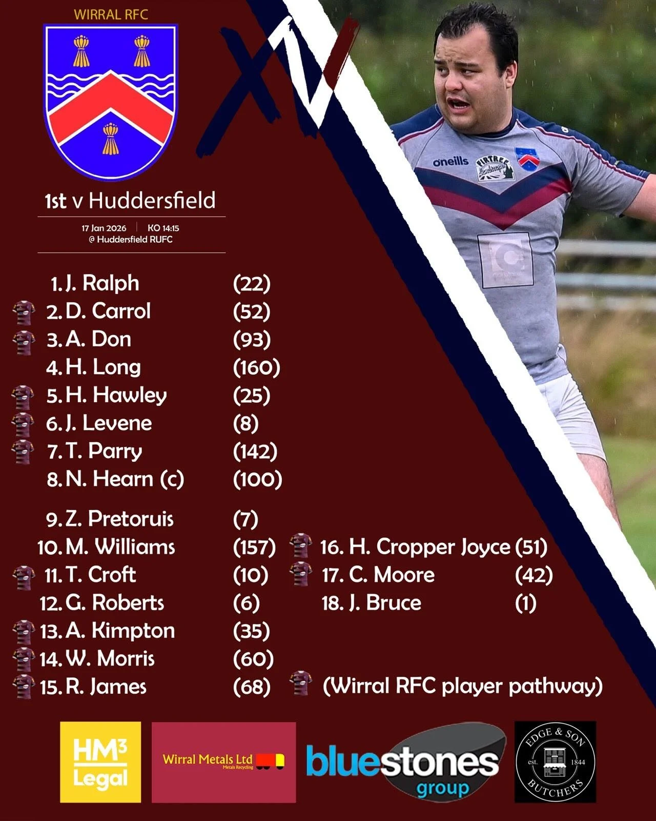 TEAM NEWS!! 

Wirral have named their team as they look to keep the 2026 form going away from home as they face Huddersfield. 

The 2nd XV travel to Lymm as they look to climb back into to battle up the league.

#maroonandwhite #wirralrugby