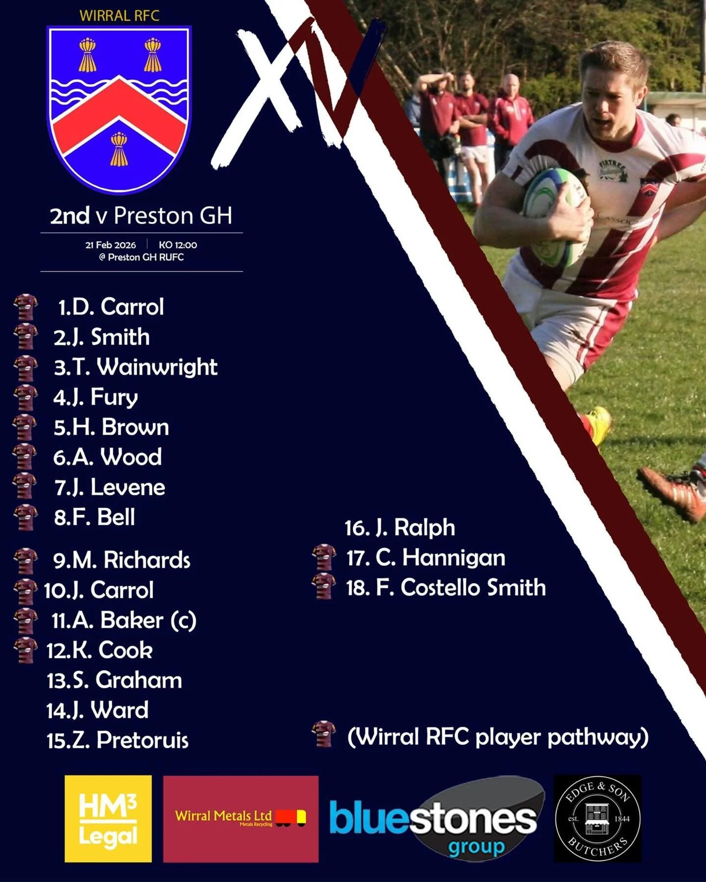 TEAM NEWS!!! 

This weekend sees our 2nd XV in action as they take on Preston Grasshoppers.

After a few weeks off the lads are ready to get back on the pitch. 

#wirralrugby #maroonandwhite