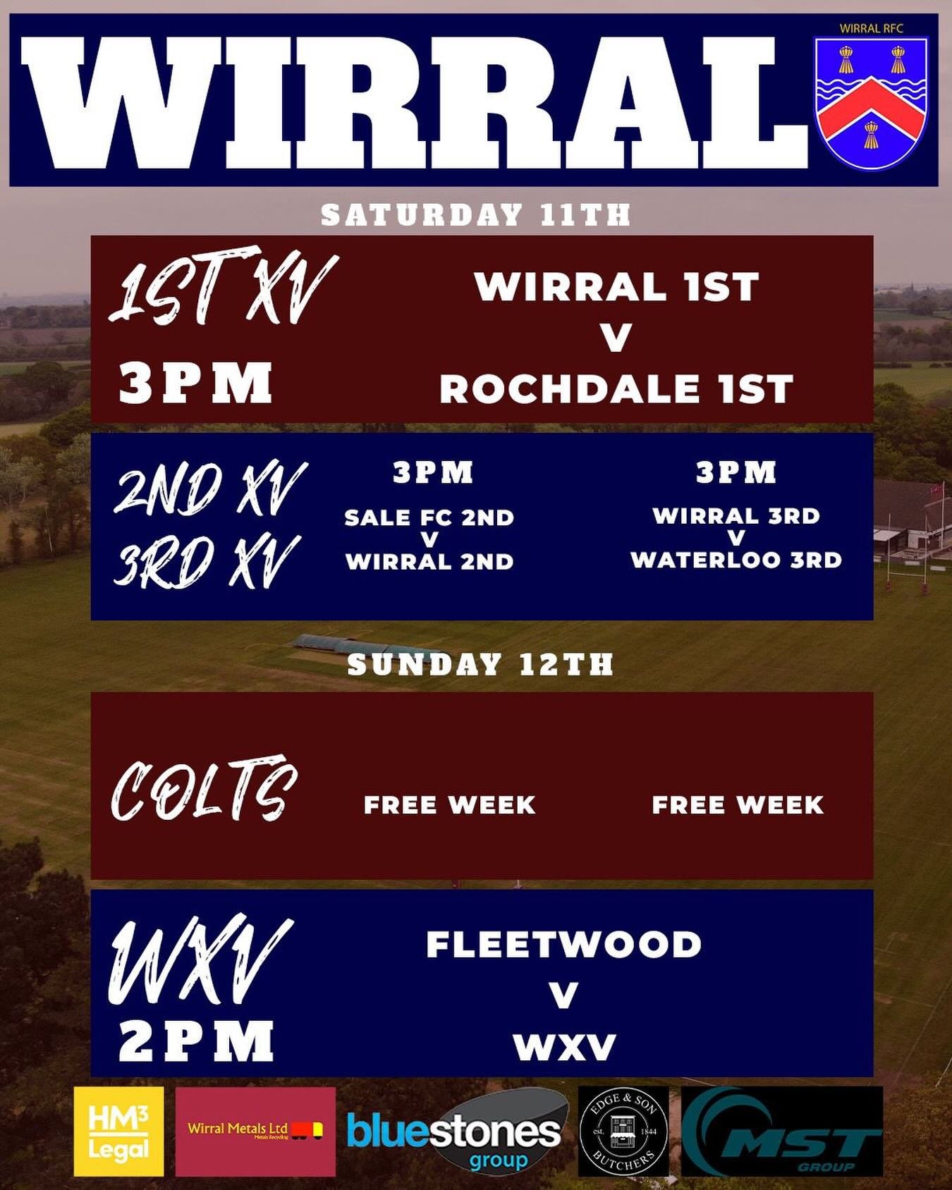 🏉 BIG WEEKEND AT WIRRAL RFC 🏉

It all comes down to this for the 1st XV 👊

Saturday

🔥 1st XV

⏰ 3PM
🏠 Home
🆚 Rochdale 1st

🚨 LAST LEAGUE GAME OF THE SEASON 🚨
A must-win game &mdash; and a big home crowd could make all the difference. Get dow