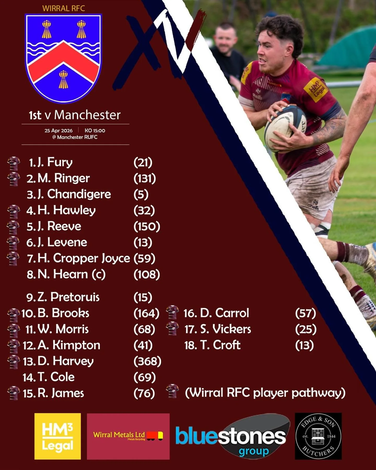 TEAM NEWS!!! 

It&rsquo;s play off time and the lads are ready to go on the road to get the job done. 

Make sure you get down to watch and make some noise as the 1st XV look to keep themselves at level 5 

#maroonandwhite #wirralrugby