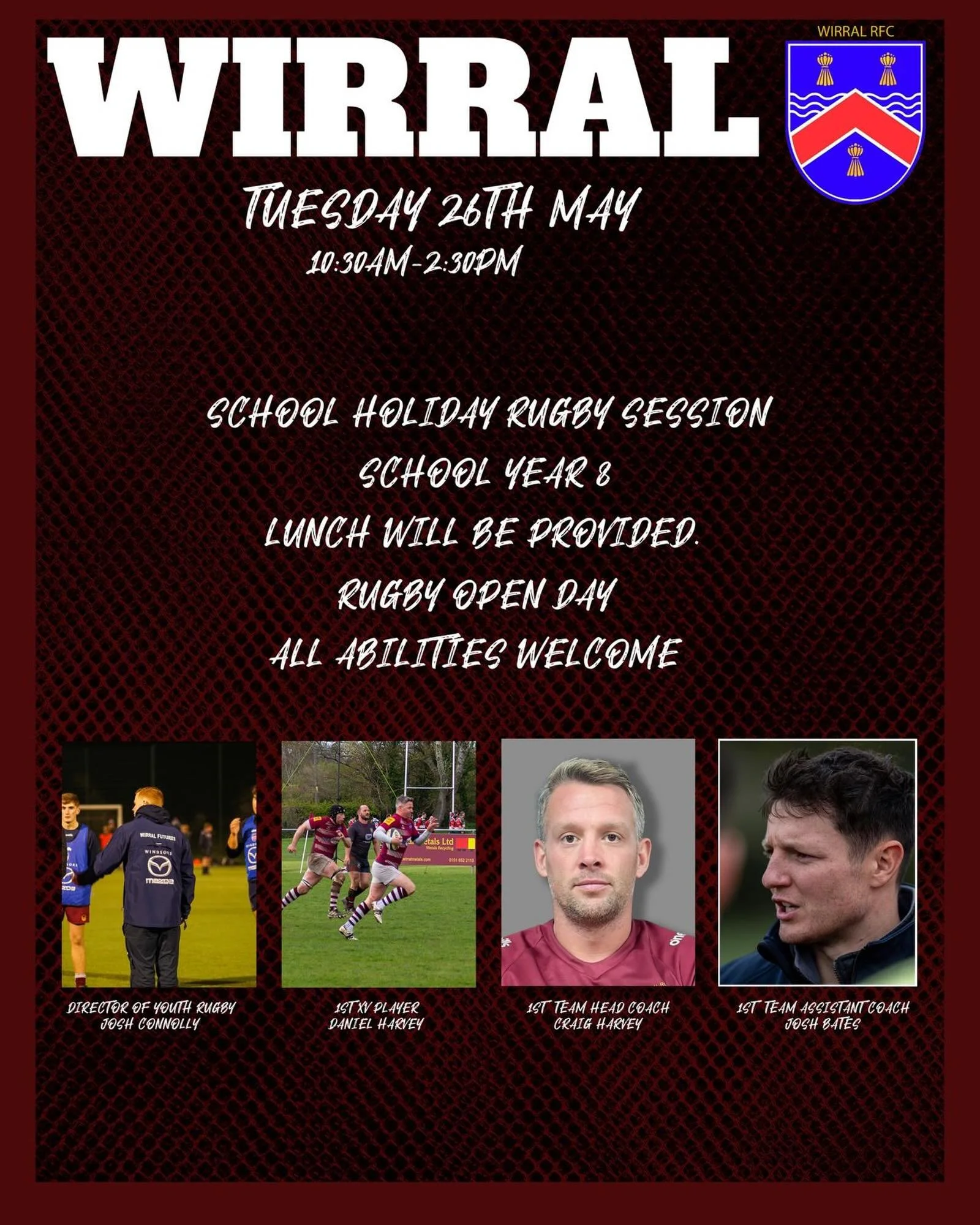 CALLING ALL YEAR 8 STUDENTS!

Interested in Rugby? After some game time or always wanted to play for a Sunday team? 

We are looking to restart our U13s team and are hosting a 1 day holiday camp at Wirral RFC on the 26th May during half term week. 

