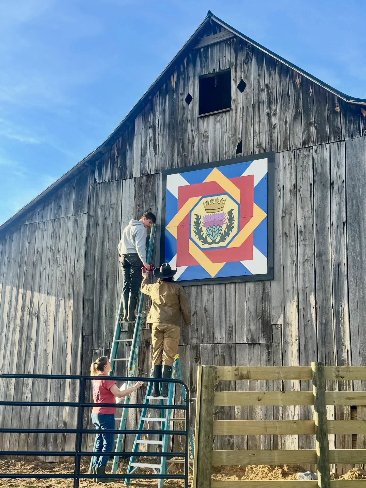 New Barn Quilts are hung featuring the work of Artist Gwen Douglas, which will include a donation to support the Craig County Library.