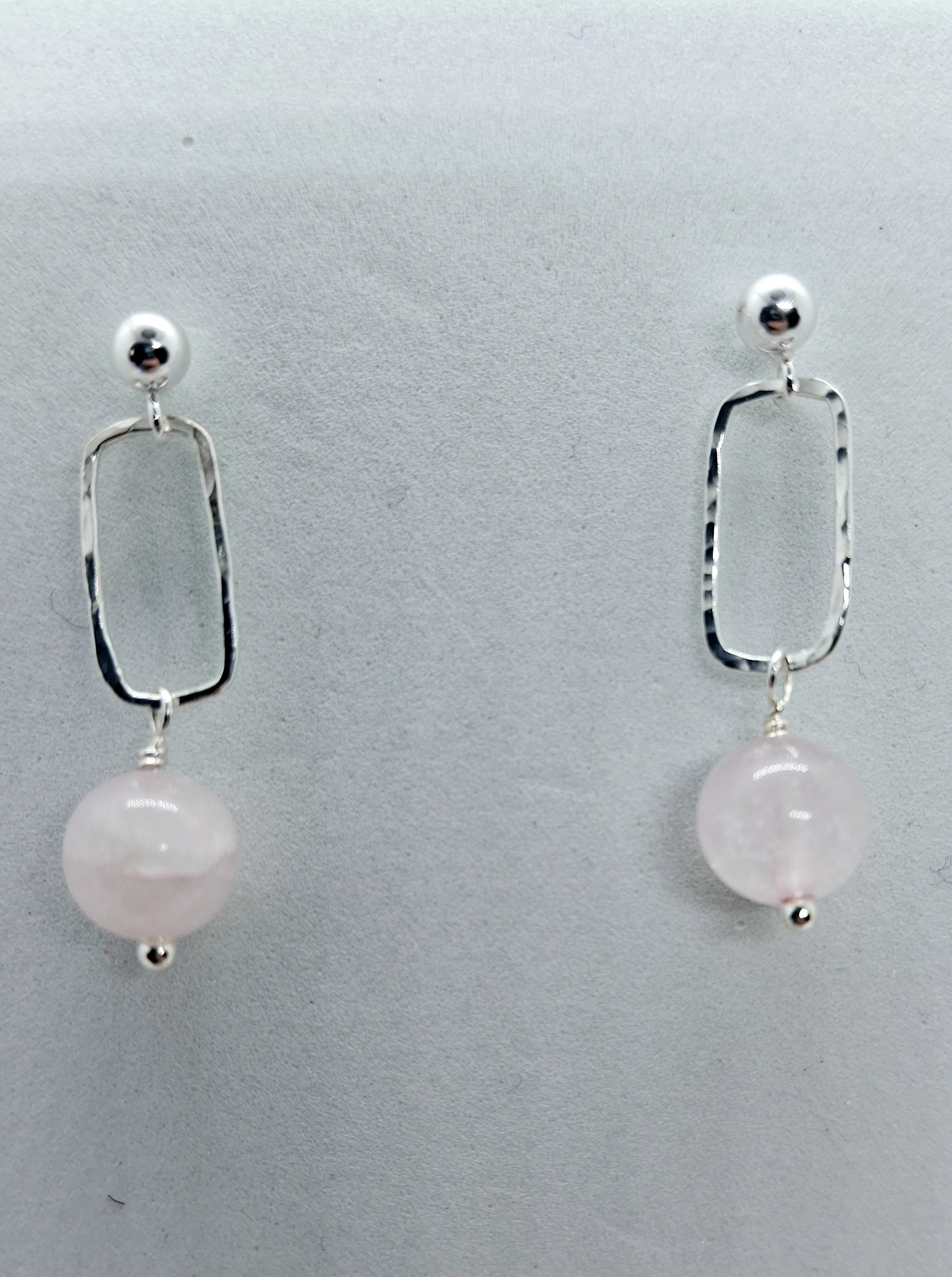 Rose Quartz and Rectangle link earrings