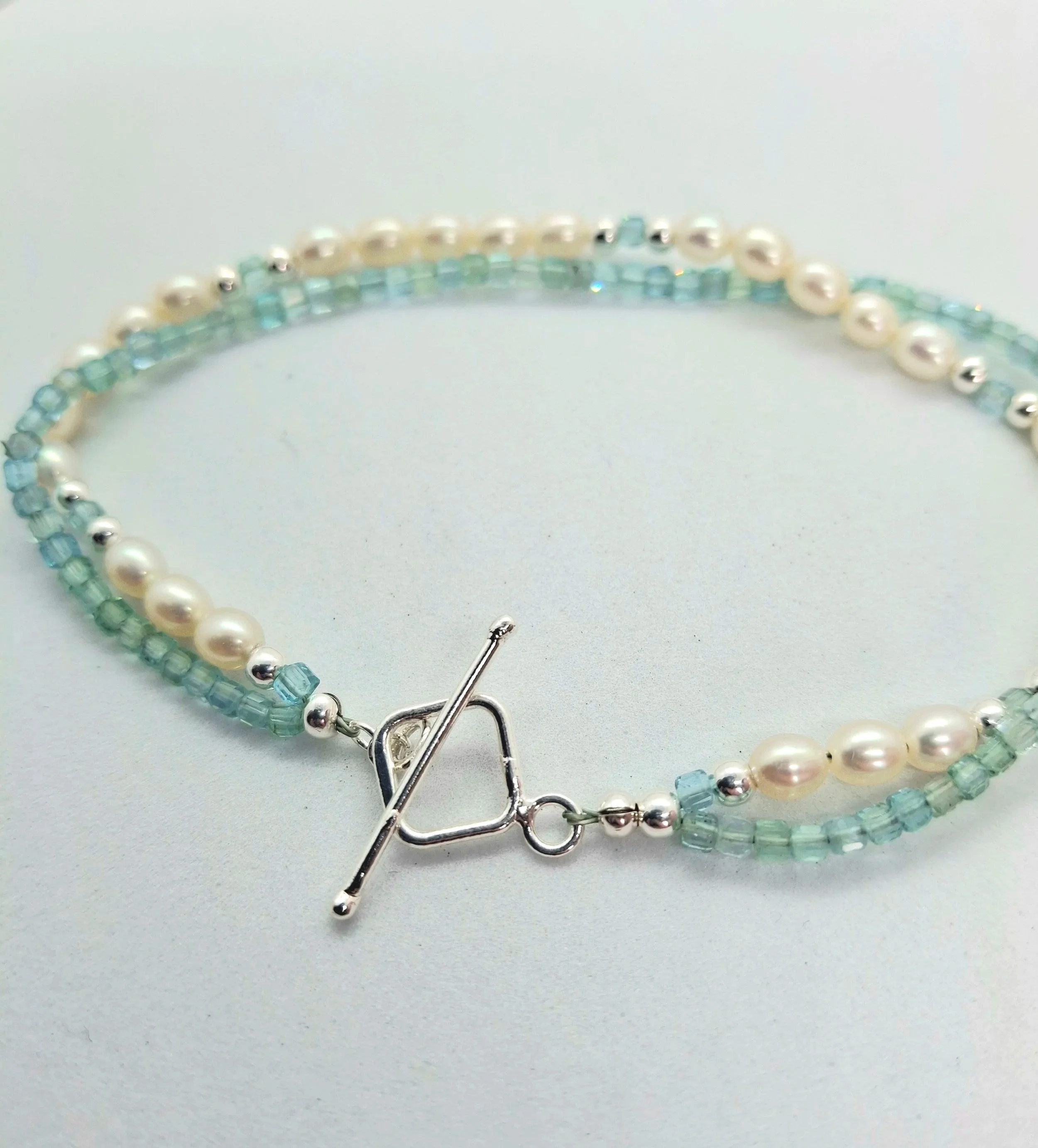 Apatite & Pearl Double-Strand Elegance Bracelet