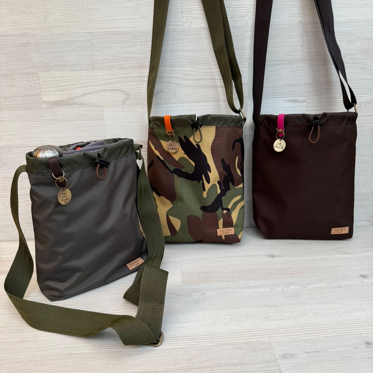 Dashwood Dog Waterproof Crossbody Kit Bag in Olive Green and Chocolate Brown and Camo