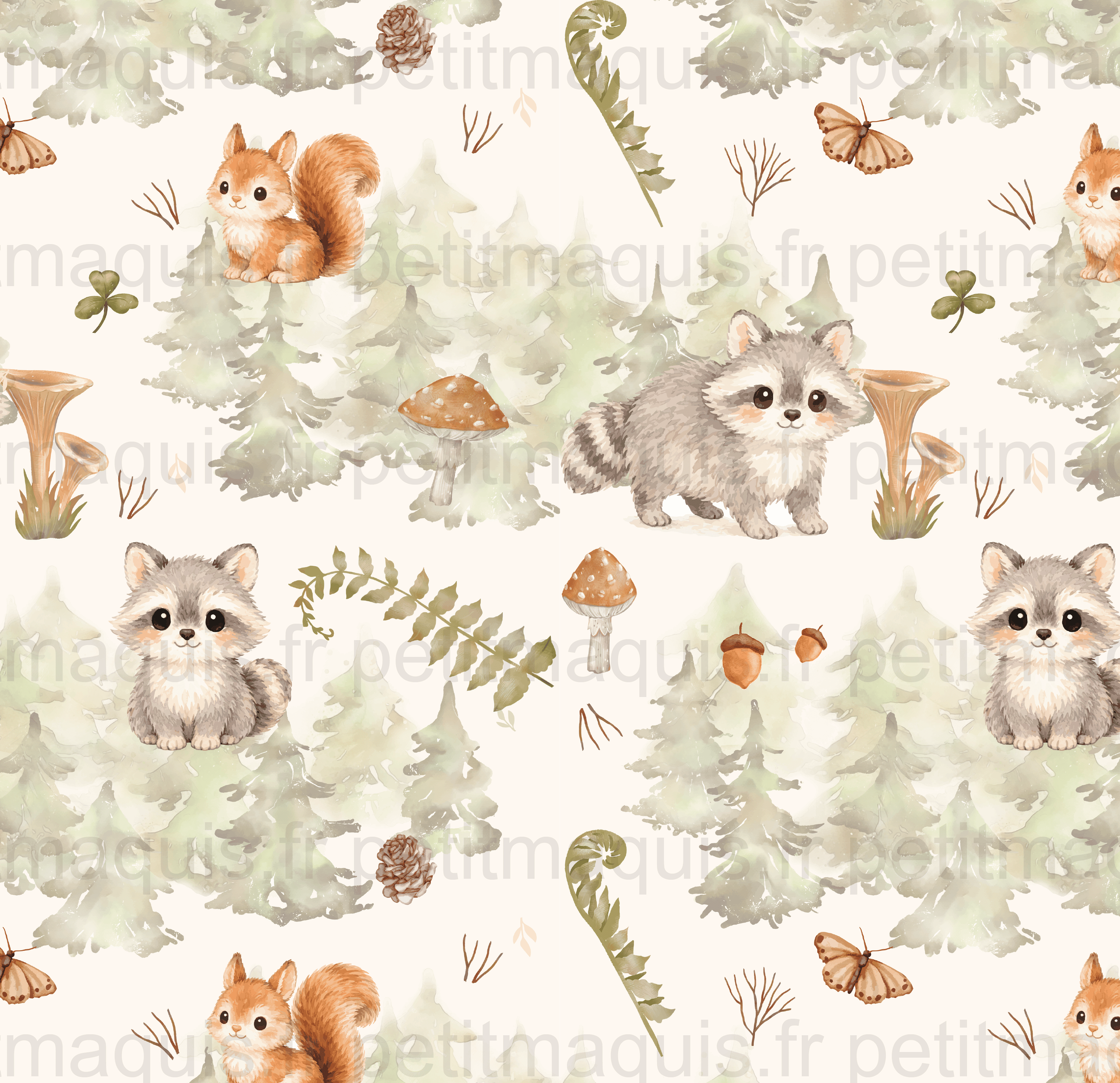 Collection forêt, tissu raton-laveur