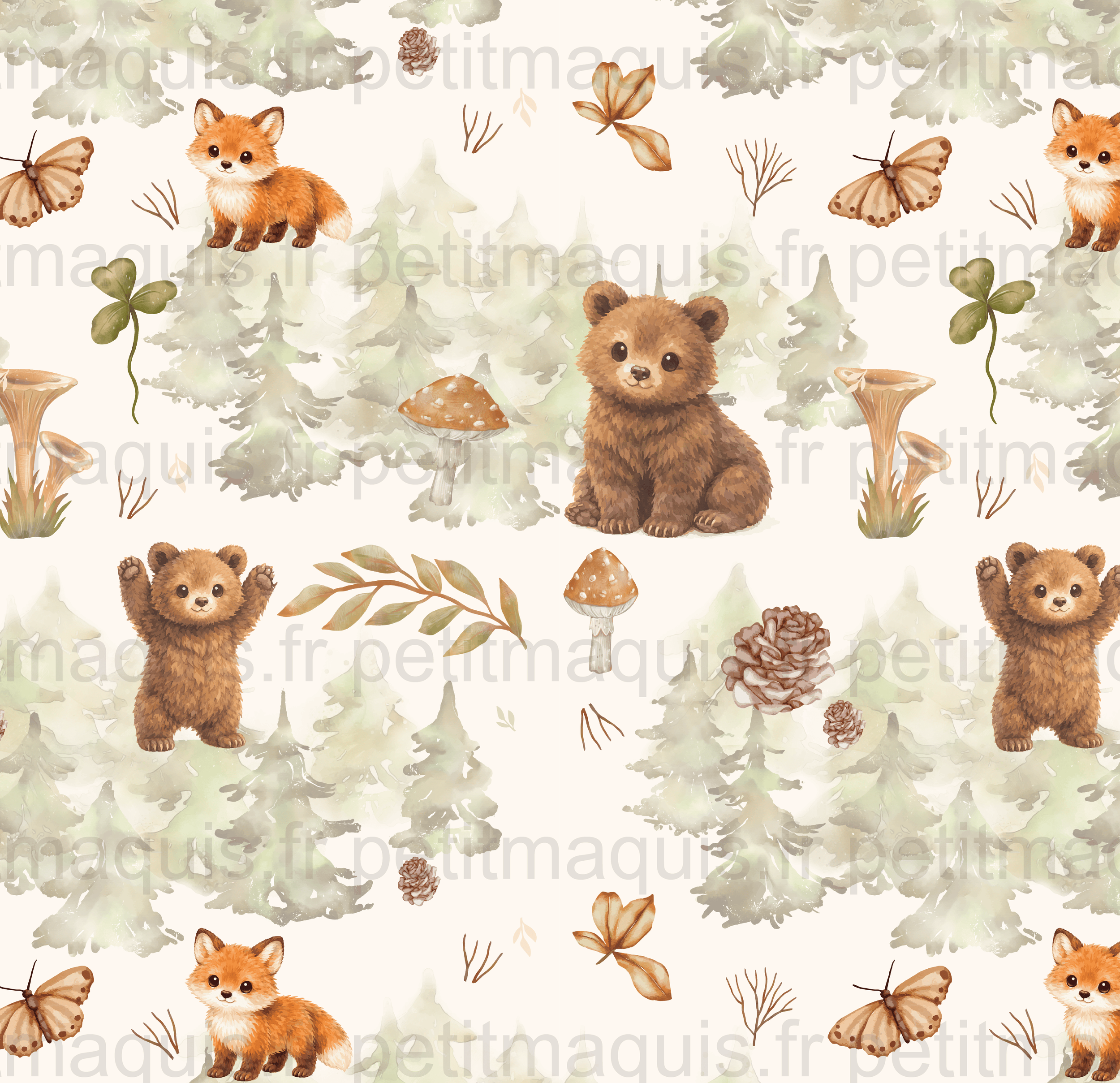 Collection forêt, tissu ourson