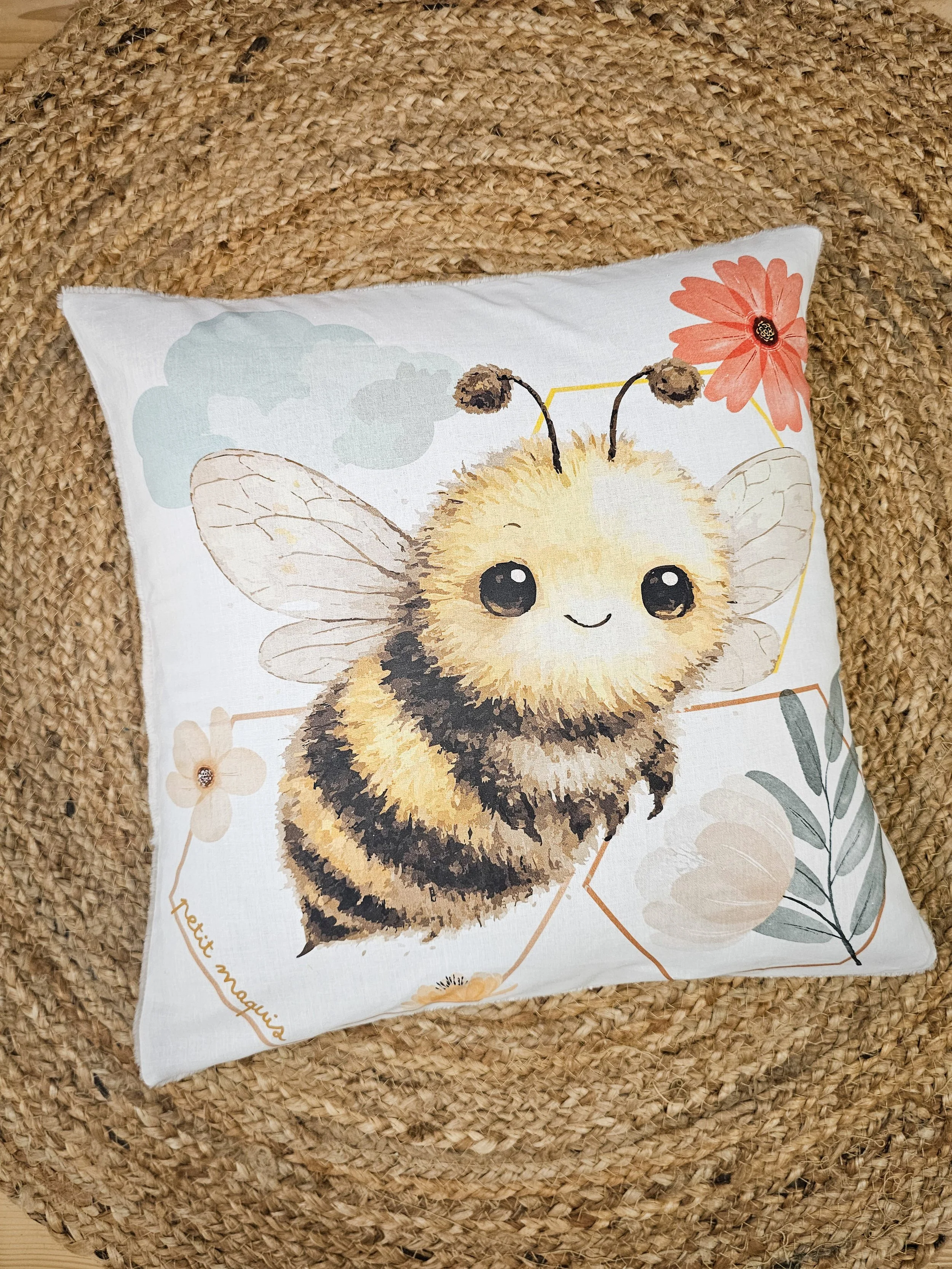 Housse de coussin abeille