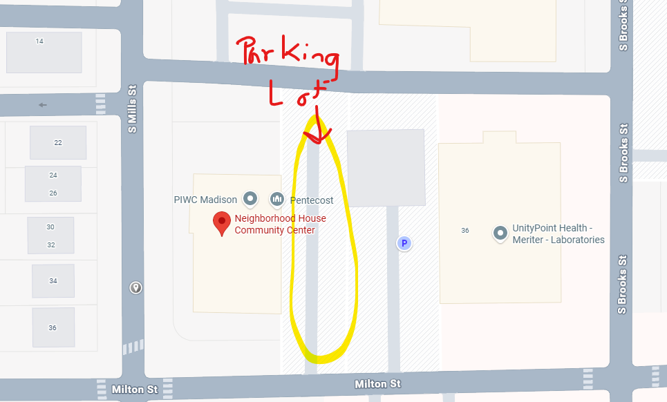 Neighborhood House Commnity Center Parking Lot Labelled.png