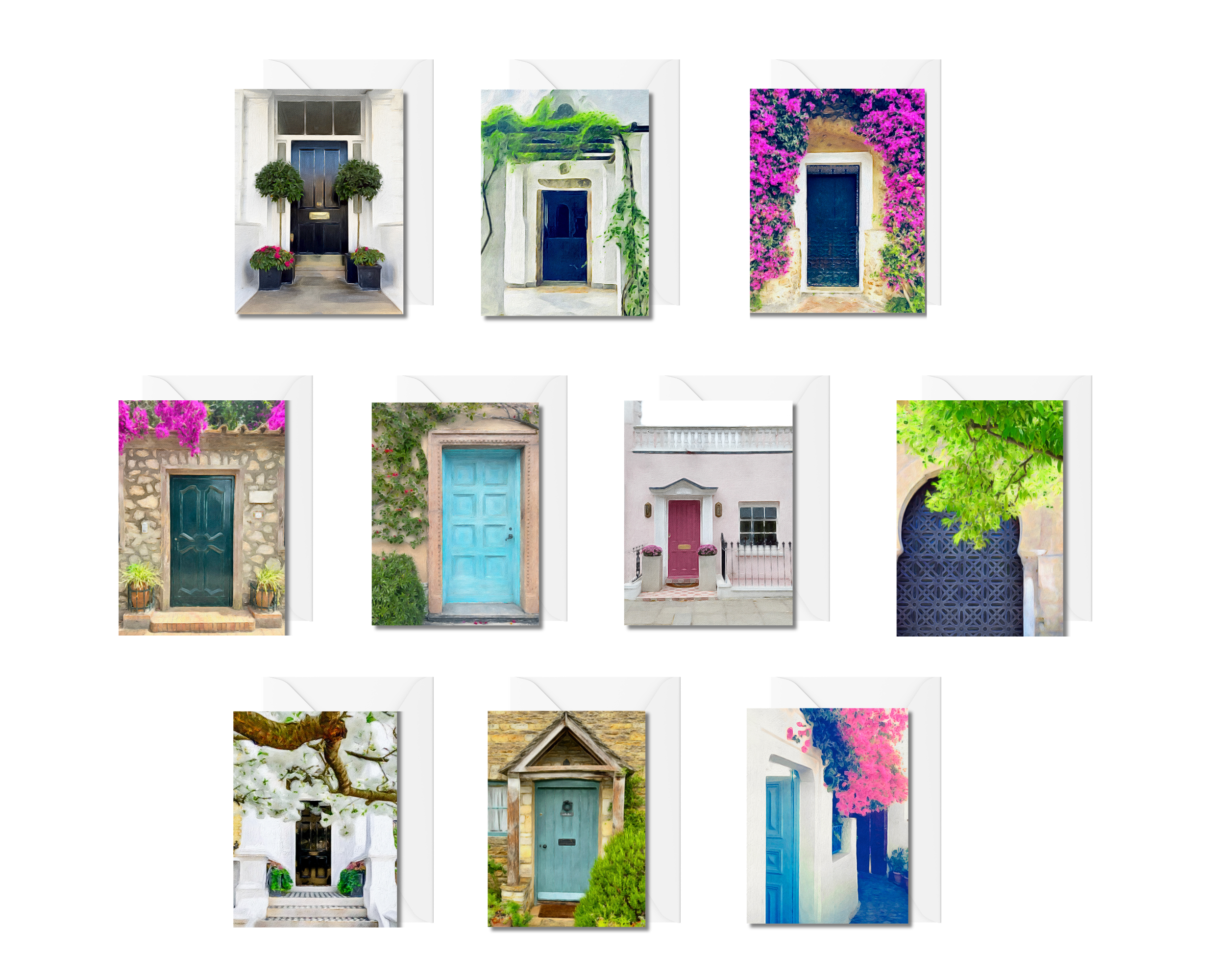 Assorted Doorway Note Cards- 10 Cards & 10 Envelopes
