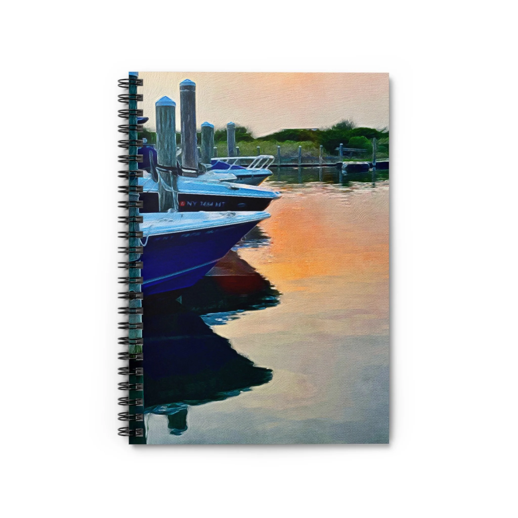 Sunset Harbor Boats Spiral Notebook