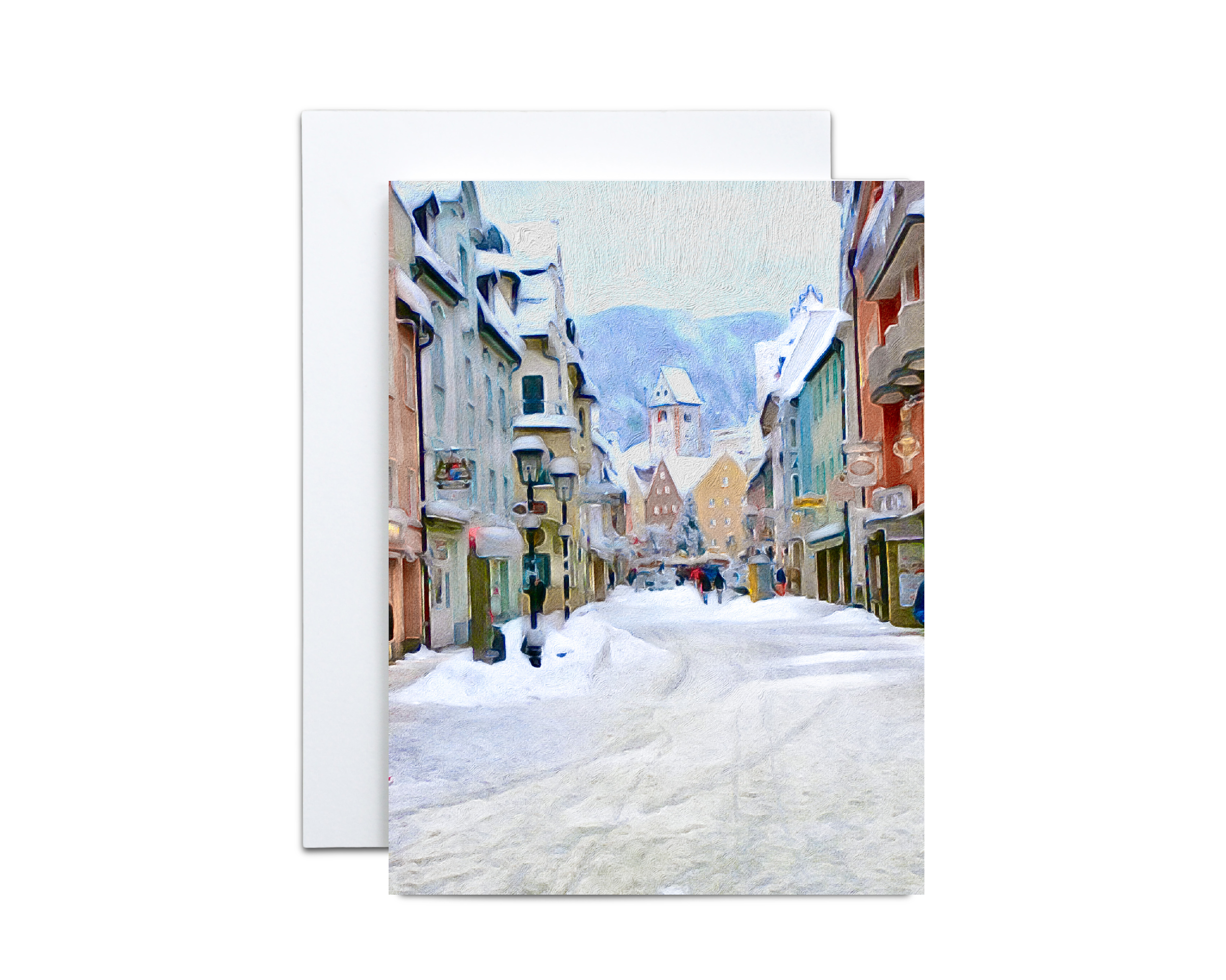 Snowy Winter Street in Bavaria Note Cards