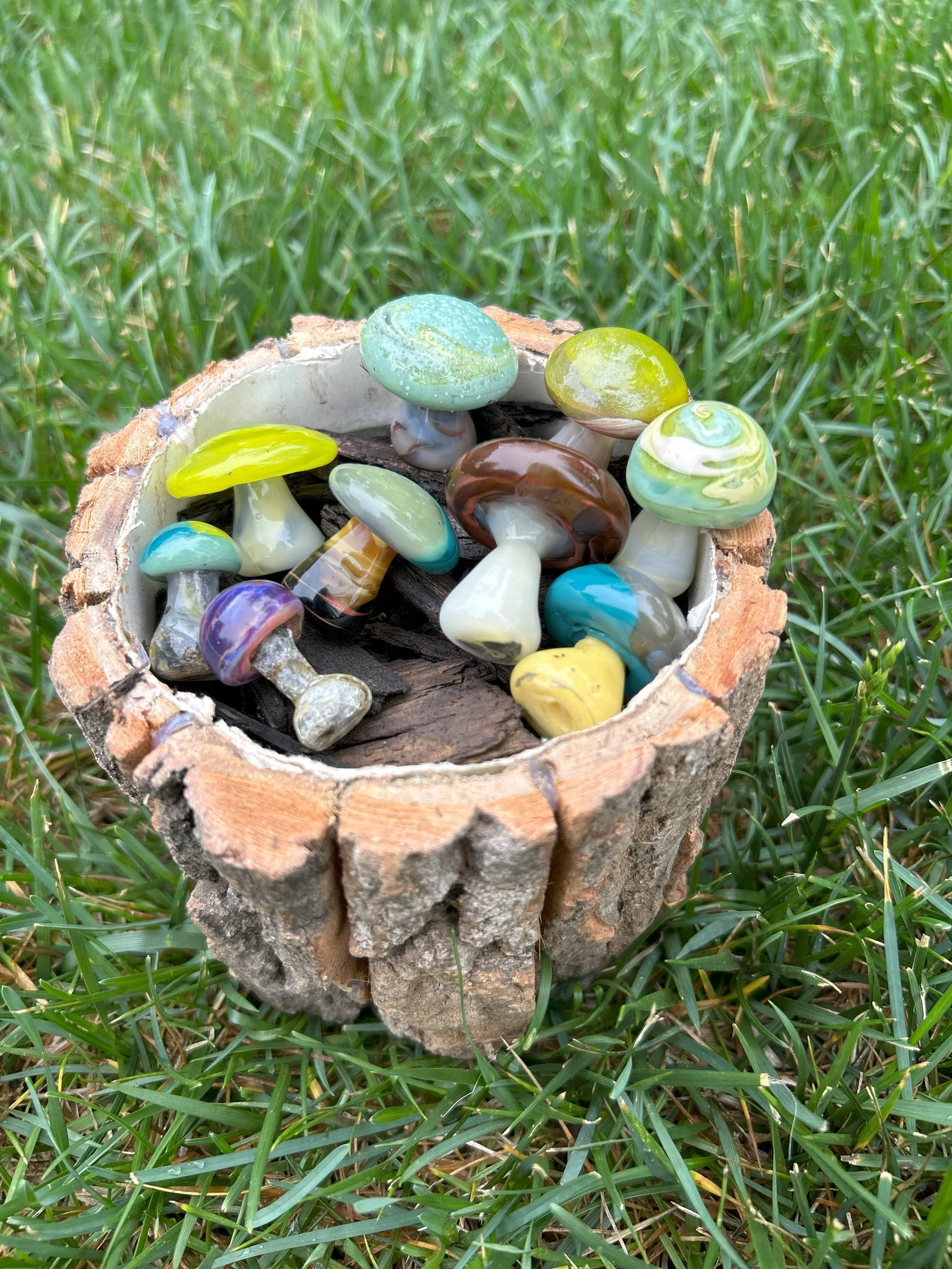Handmade glass mushrooms