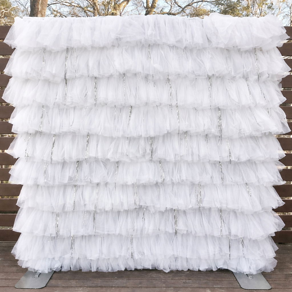 Charleston flower wall backdrops White tulle fringe.png