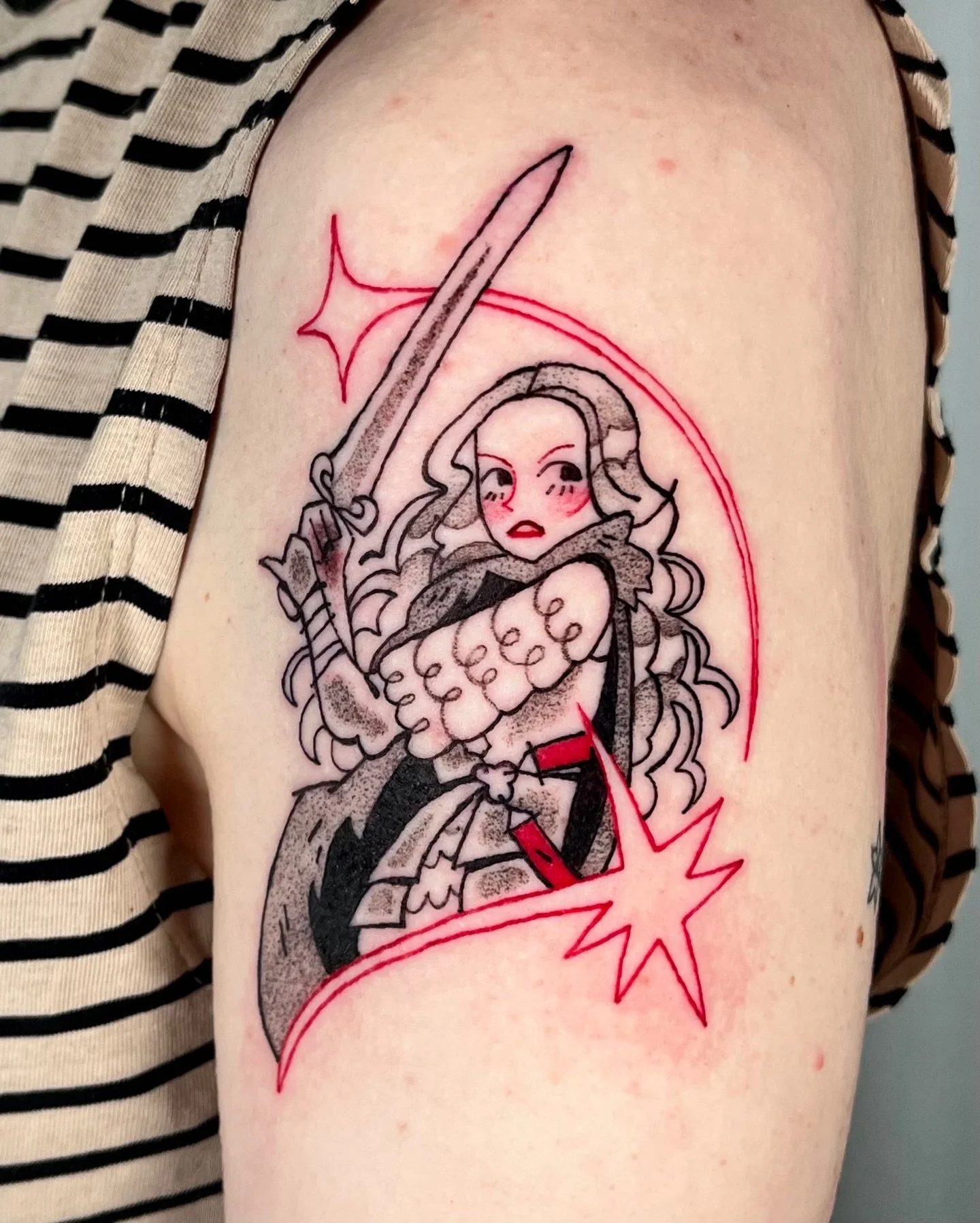 Eowyn from LOTR for Cassandra! Thank you so much I had a blast designing this :).
.
.
.
.
.
#eowyn #montrealtattoo #illustrativetattoos #femaletattooartist #lotrtattoo