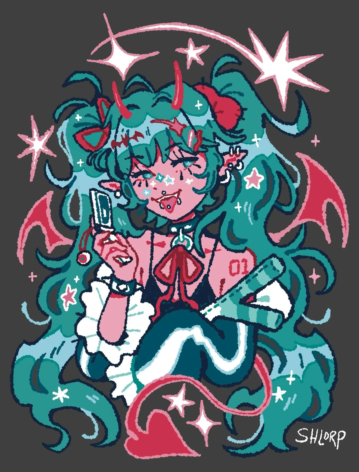Long time no see! I am adding this miku design to my site as a t shirt (and print perhaps) soon as I get the samples to a place I am happy with ^^. For now enjoy the art! I had to split the speedpaints into two because I changed canvases midway throu