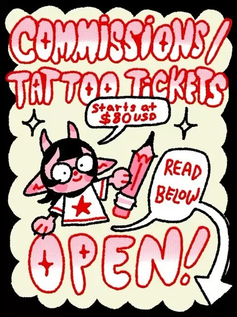 Hey all! For those that are unable to travel to get a tattoo from me, I&rsquo;m opening tattoo tickets for my repeatable flash sheets as well as commissions for designs to be done by an artist local to you

Please note that the designs in the example