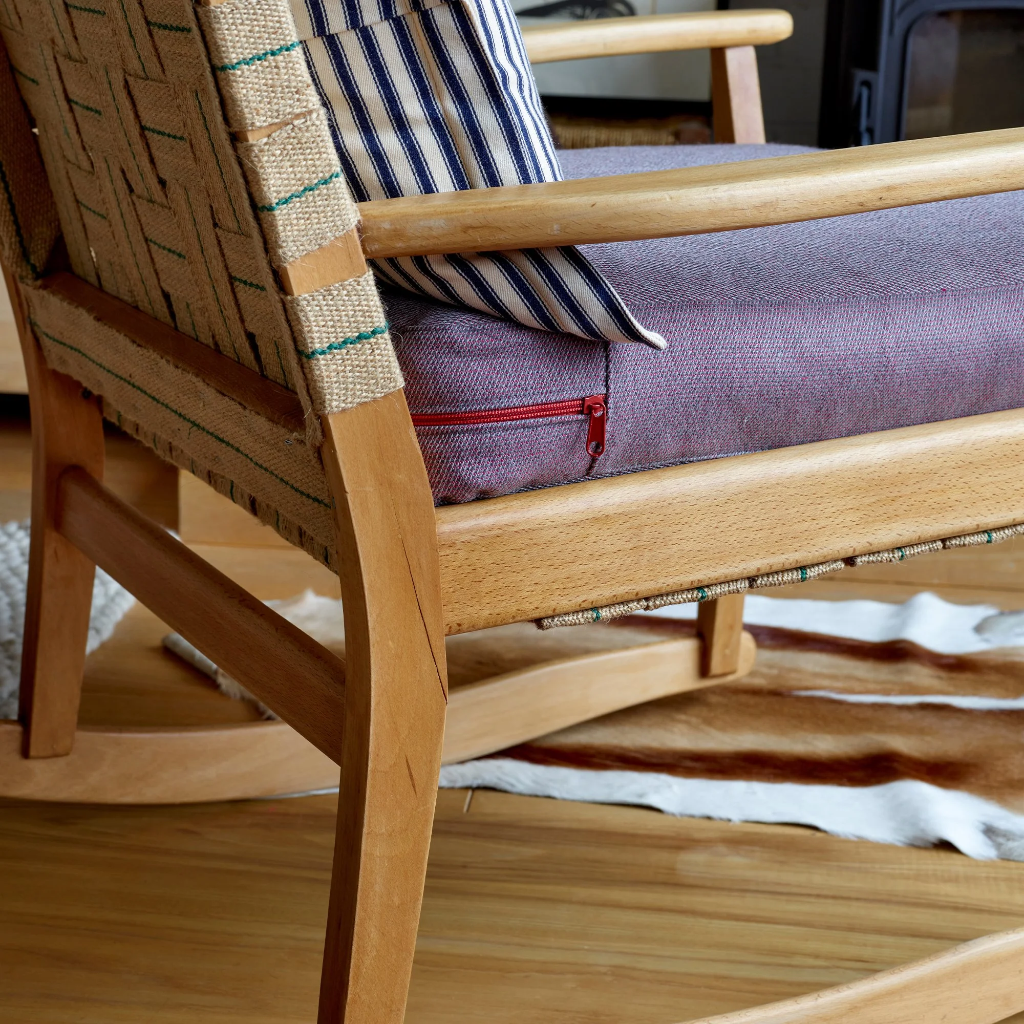Woven Mid-Century Rocking Beech Rocking Chair.