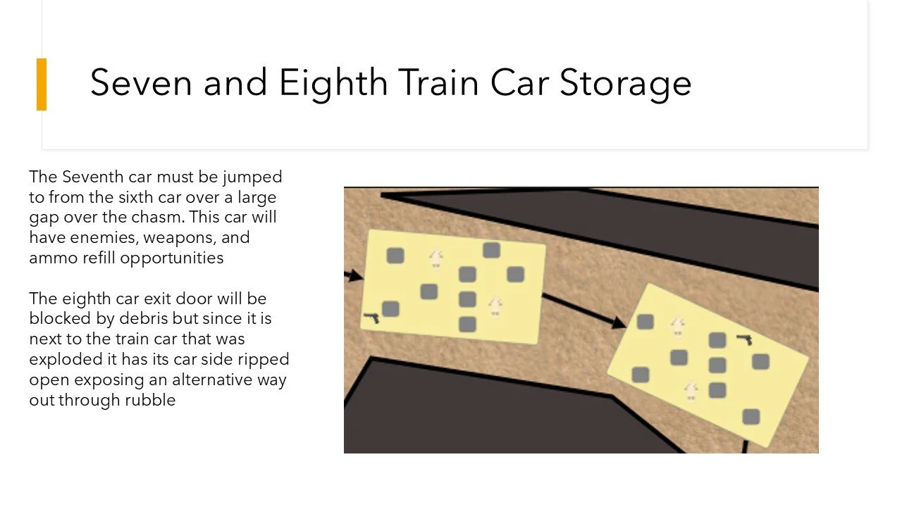 Diagram showing seventh and eighth train car storage with text describing access challenges and obstacles.