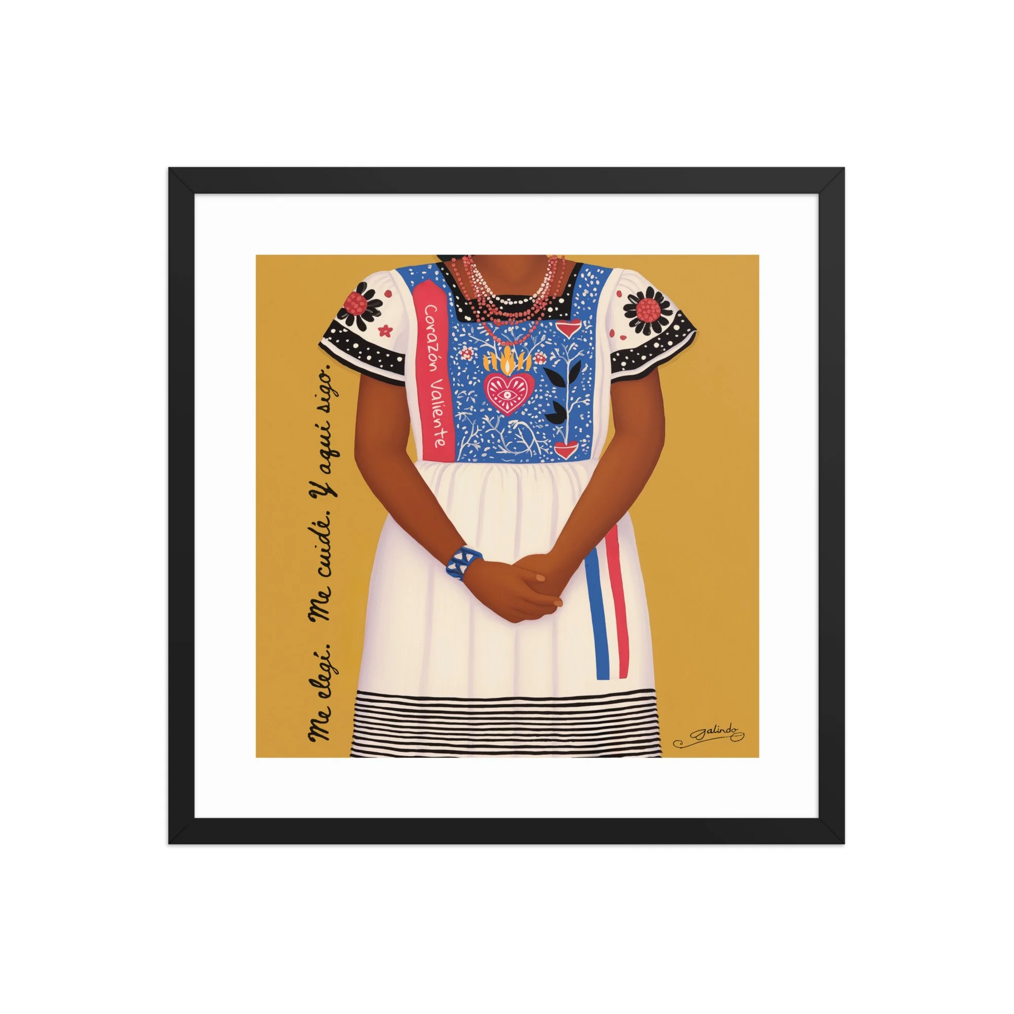 black framed neo retablo folk saint yellow