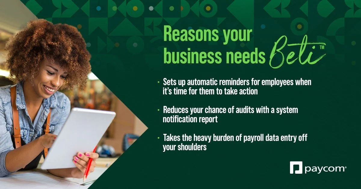 Less is more. And with fewer complaints to HR and less concerns for employees, our employee-driven payroll experience results in more employee trust in your organization. See why at https://paycom.com/our-solution/beti.