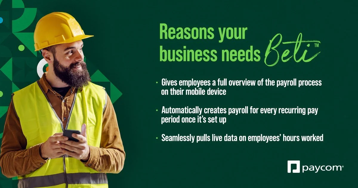 With Beti helping employees do their own payroll, HR can spend more time solving other organizational aches and ailments. See how you can relieve the toughest of payroll pains at https://paycom.com/our-solution/beti.
