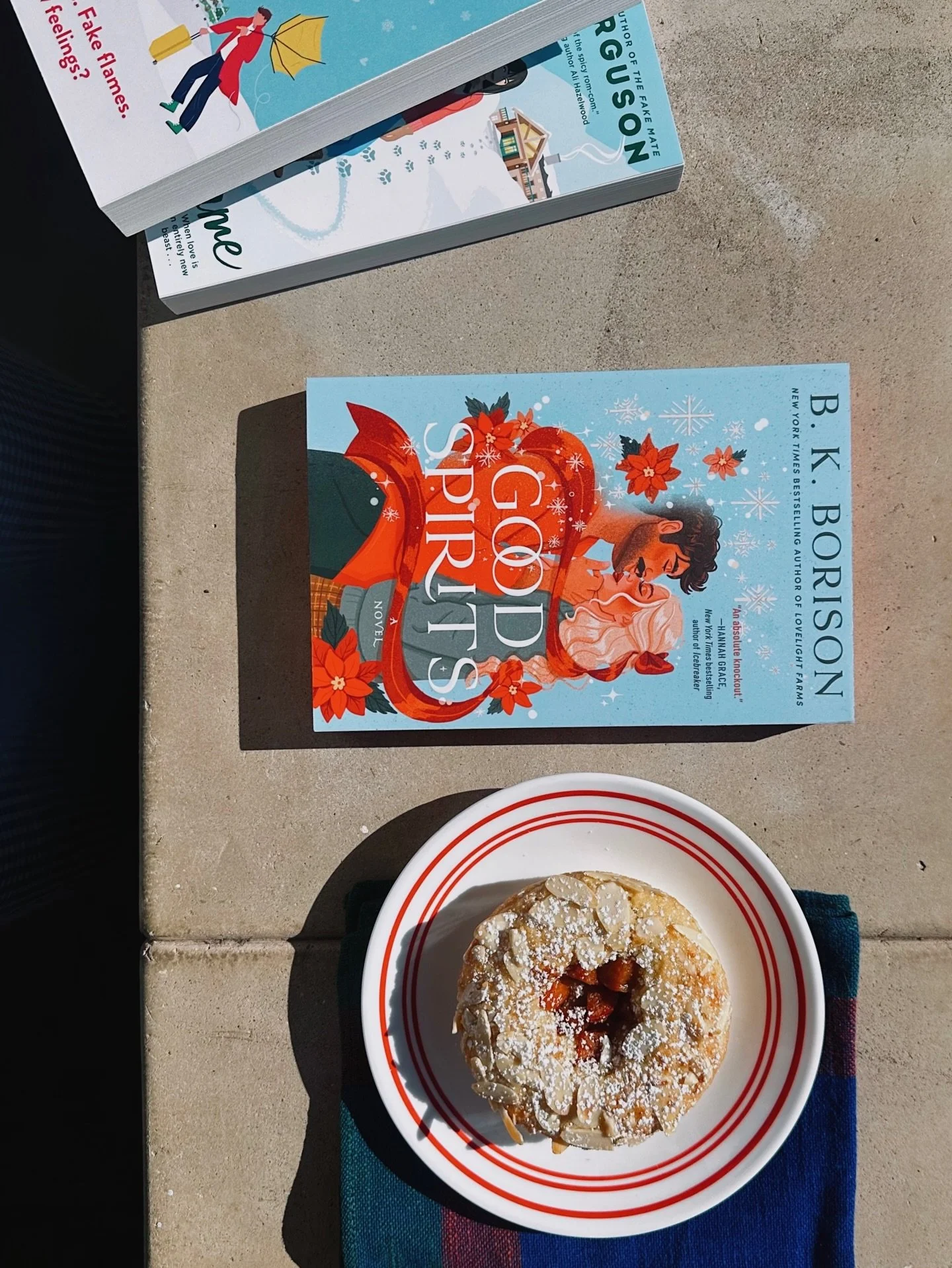 This Saturday @holyfocaccia_ will be serving up paninis @slowbodybeer and they even made a special dessert for Friends to Lovers 💞Almond torte with persimmon compote 💘 Buy romance books and merch, be fed, be merry. Two days to go!! ✨✨✨