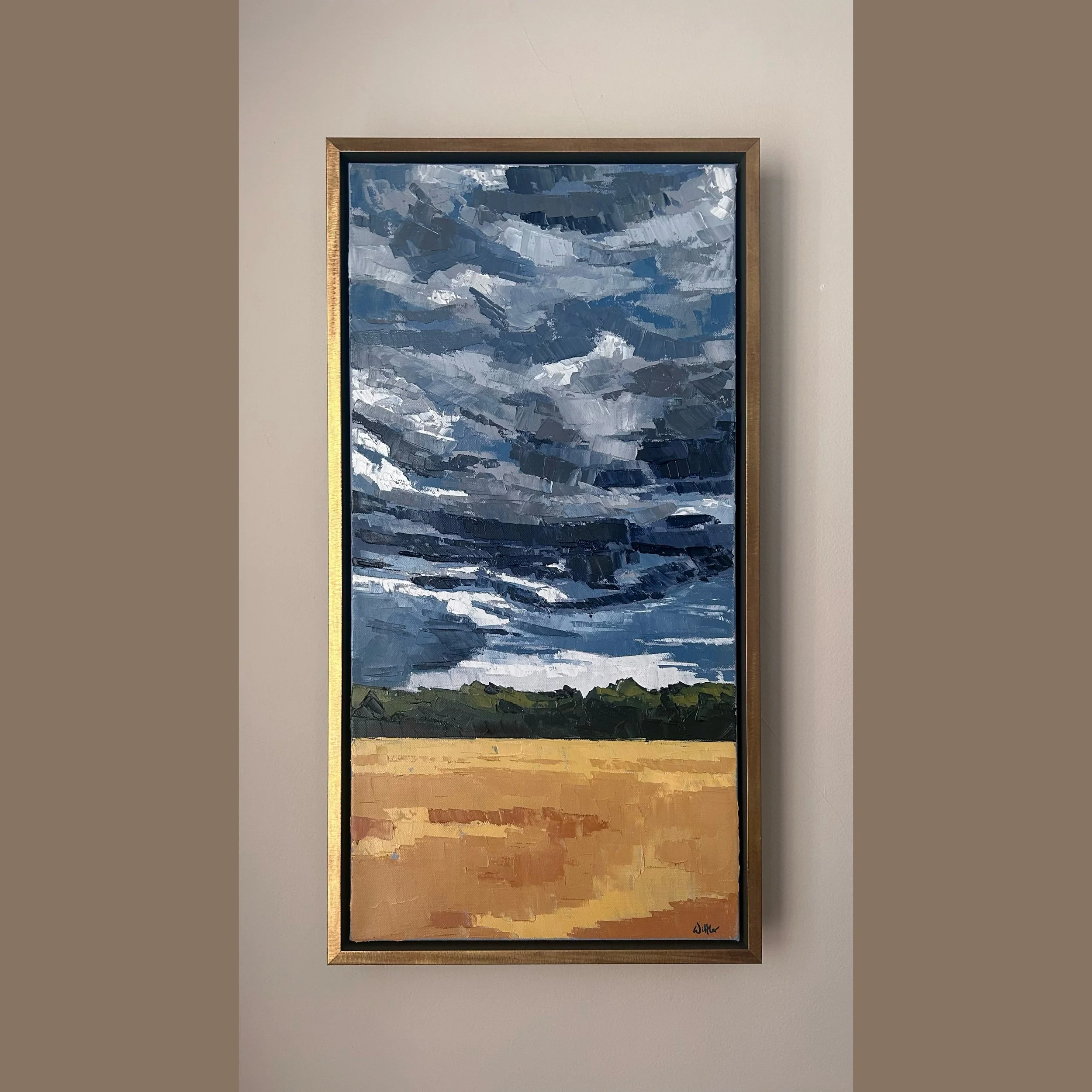 "Turbulent Blues and Golden Earth", 12"x24", Framed, AVAILABLE - $470