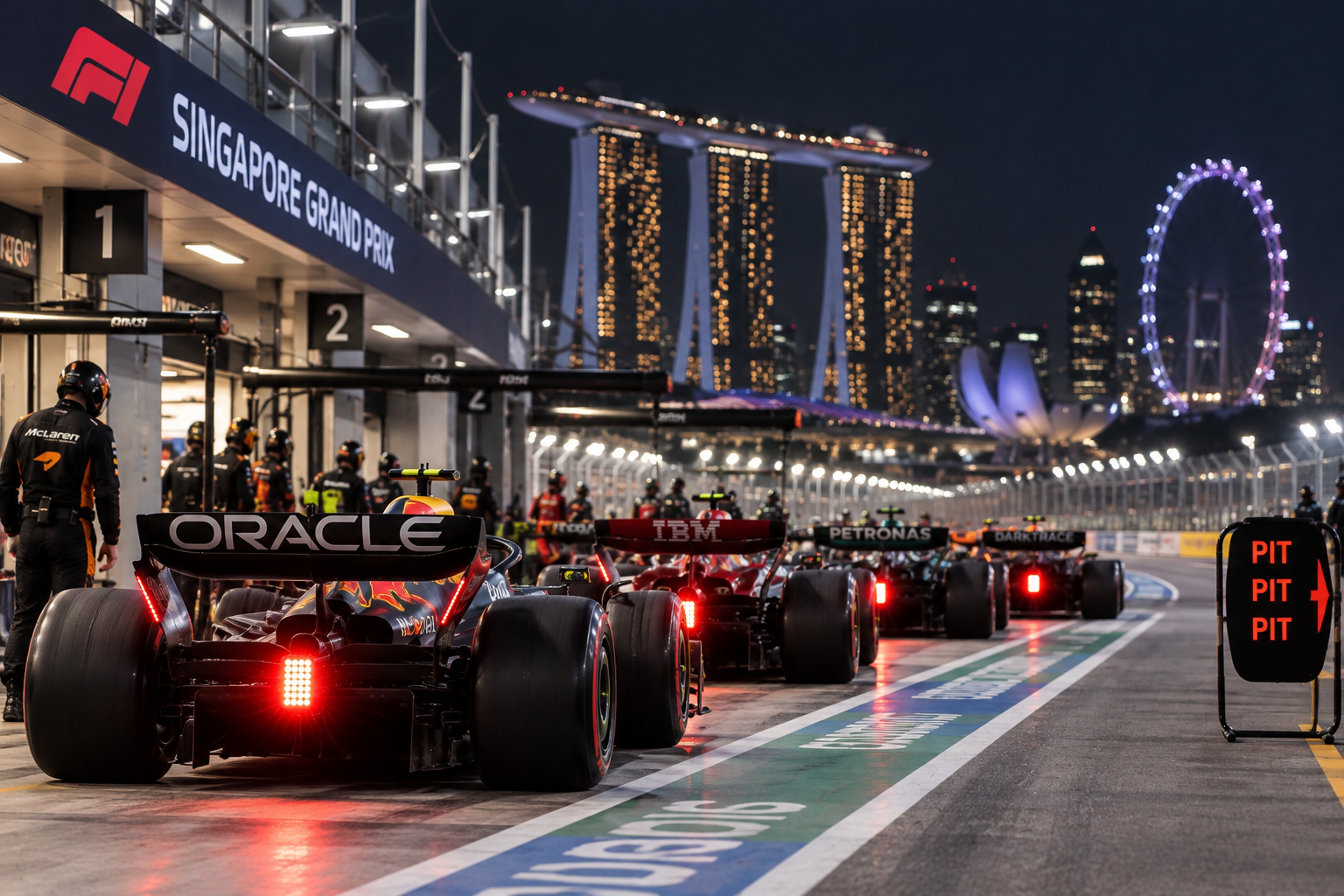 When the Virtual Safety Car comes out, the pit lane suddenly becomes the busiest place in Singapore!