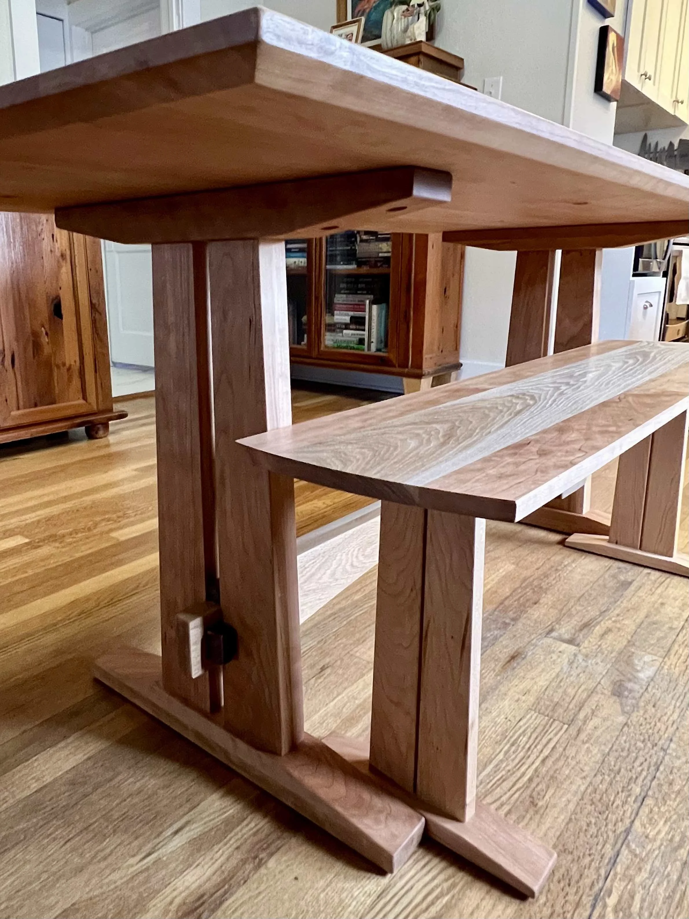 D3 Woodworks cherry table with matching bench that has a pop of ash