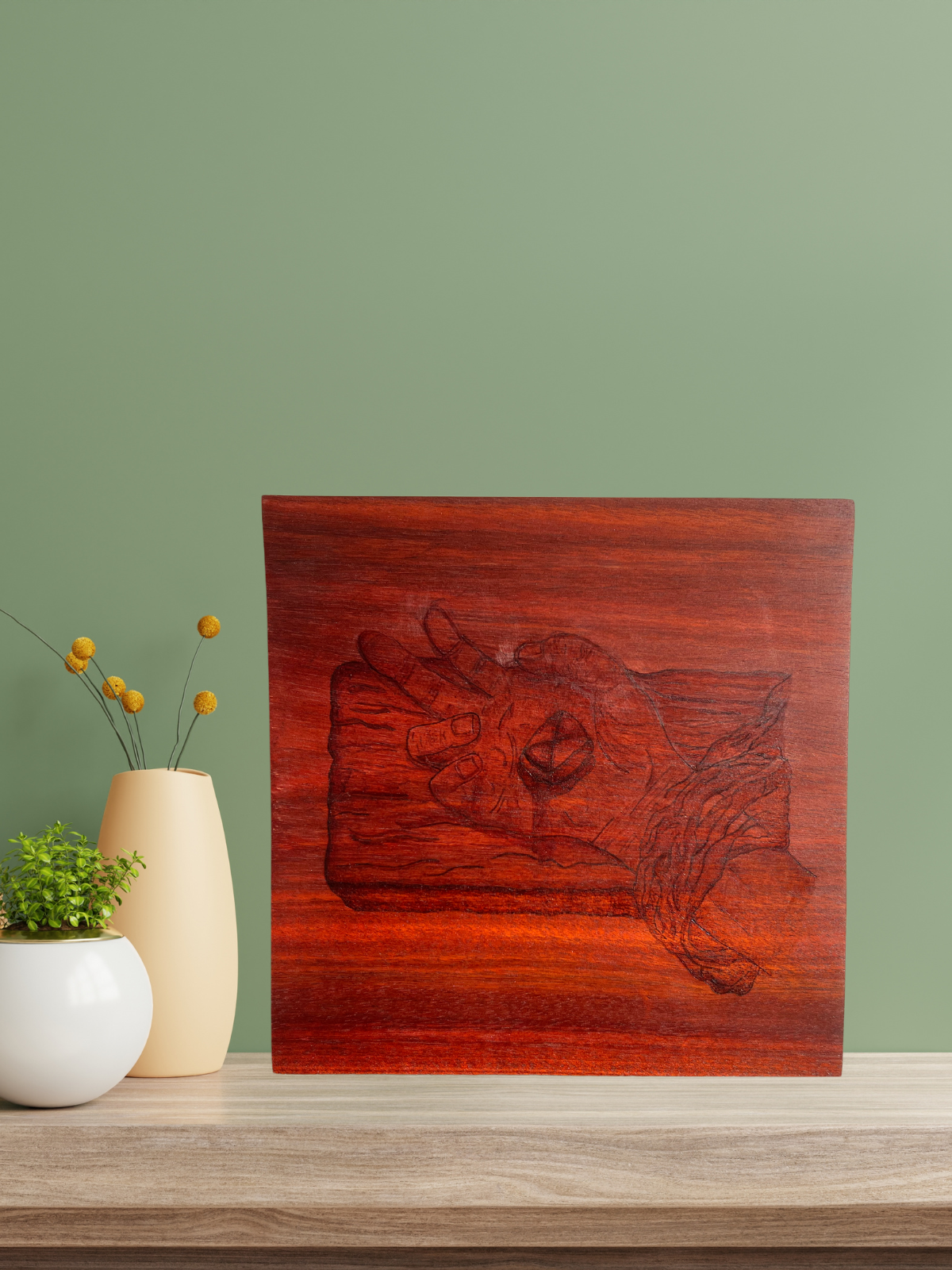 The Crucified Hand Wood Burn