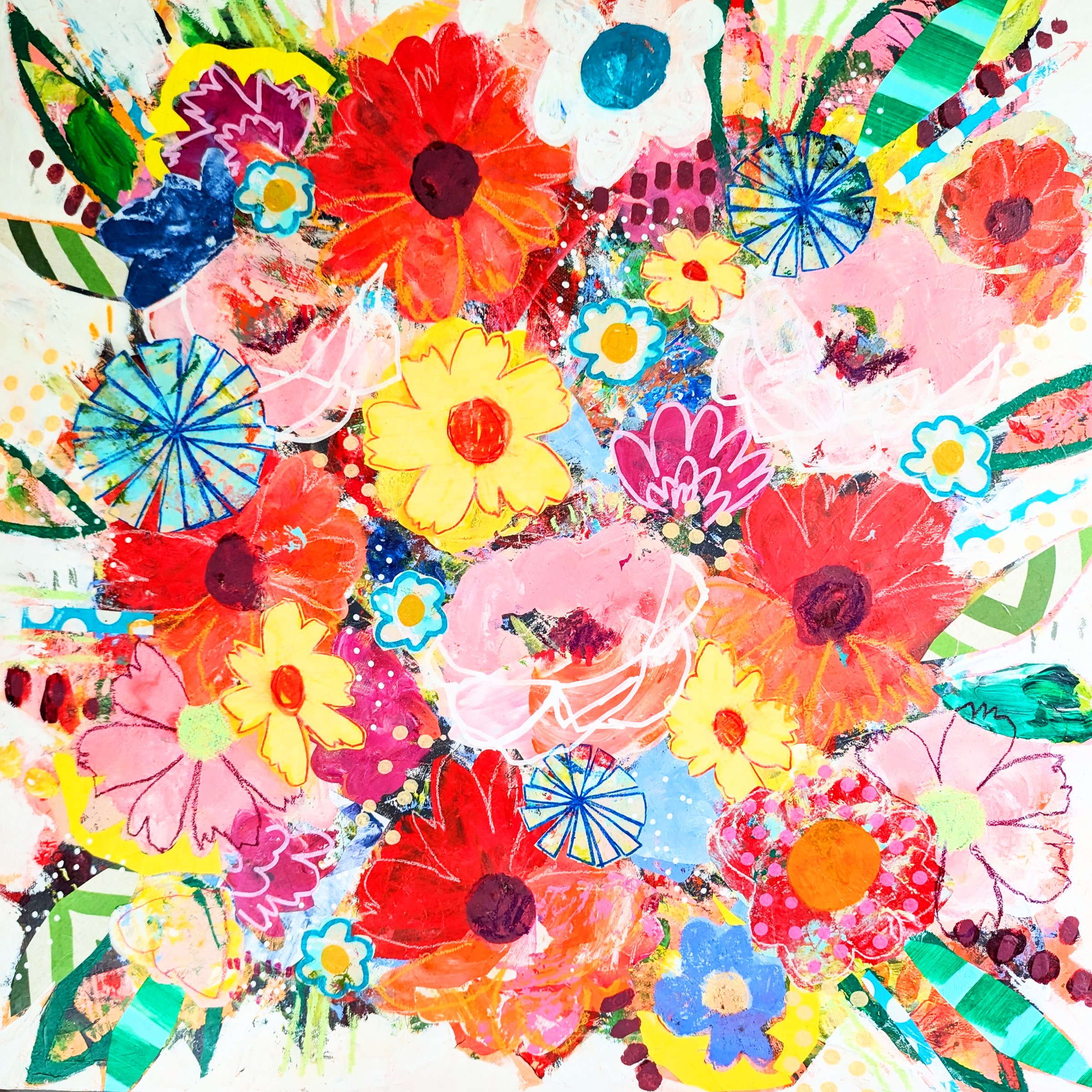 Exploding Flowers - Mixed Media on Stretch Canvas