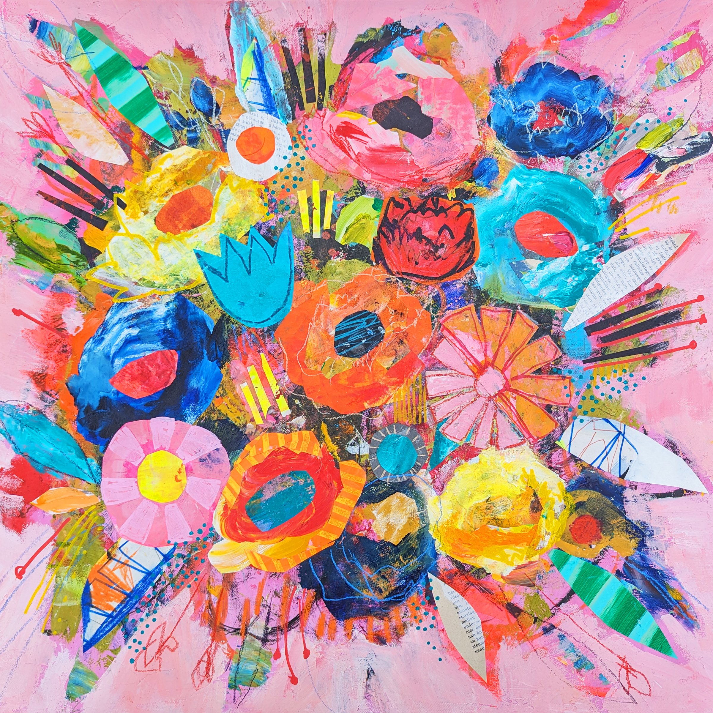Exploding Flowers - Mixed Media on Stretch Canvas